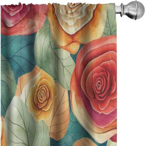 Ambesonne Floral Curtains, Neutral Design of Spring Inspired Garden Flowers Muted Tones Vintage Feels, Window Treatments 2 Panel Set for Living Room Bedroom, Pair of – 28″ x 63″, Pale Grey and White(Marigold Dark Coral and Teal)