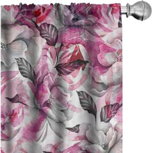 Ambesonne Floral Curtains, Neutral Design of Spring Inspired Garden Flowers Muted Tones Vintage Feels, Window Treatments 2 Panel Set for Living Room Bedroom, Pair of – 28″ x 63″, Pale Grey and White(Pale Grey Pink)