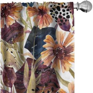 Ambesonne Floral Curtains, Neutral Design of Spring Inspired Garden Flowers Muted Tones Vintage Feels, Window Treatments 2 Panel Set for Living Room Bedroom, Pair of – 28″ x 63″, Pale Grey and White(Plum Orange and Dark Blue)