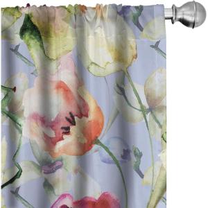 Ambesonne Floral Curtains, Neutral Design of Spring Inspired Garden Flowers Muted Tones Vintage Feels, Window Treatments 2 Panel Set for Living Room Bedroom, Pair of – 28″ x 63″, Pale Grey and White(Ceil Blue and Yellow Green)