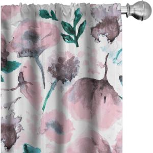 Ambesonne Floral Curtains, Neutral Design of Spring Inspired Garden Flowers Muted Tones Vintage Feels, Window Treatments 2 Panel Set for Living Room Bedroom, Pair of – 28″ x 63″, Pale Grey and White(Dark Teal and Pale Pink)