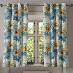Ambesonne Geometric Grommet Curtain, Retro Design Maze Inspired Rectangles Pattern in Neutral Boho Theme, Decorative Single Panel Drapes for Bedroom Living Room, 50″ x 108″, Champagne and Mustard(Dark Cadet Blue Eggshell)