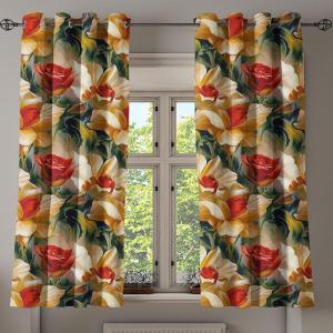 Ambesonne Geometric Grommet Curtain, Retro Design Maze Inspired Rectangles Pattern in Neutral Boho Theme, Decorative Single Panel Drapes for Bedroom Living Room, 50″ x 108″, Champagne and Mustard(Dark Green and Orange)