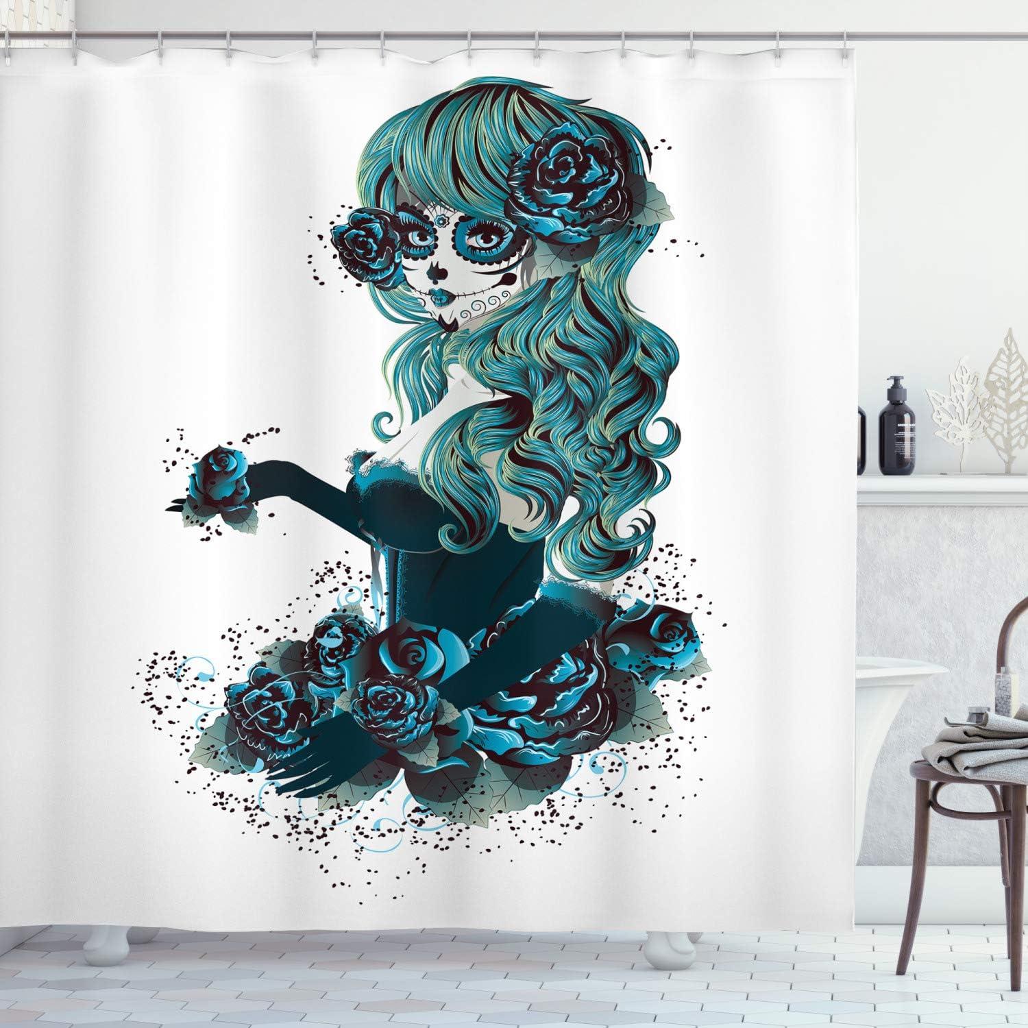 imageAmbesonne Anchor Shower Curtain Marine Sailing Sea Symbol and Grungy Rustic Planks in a Neutral Camo Tone Cloth Fabric Drape for Sea Themed Bathroom Decor Set with Hooks 69quot W x 75quot L Green KhakiPetrol Blue White