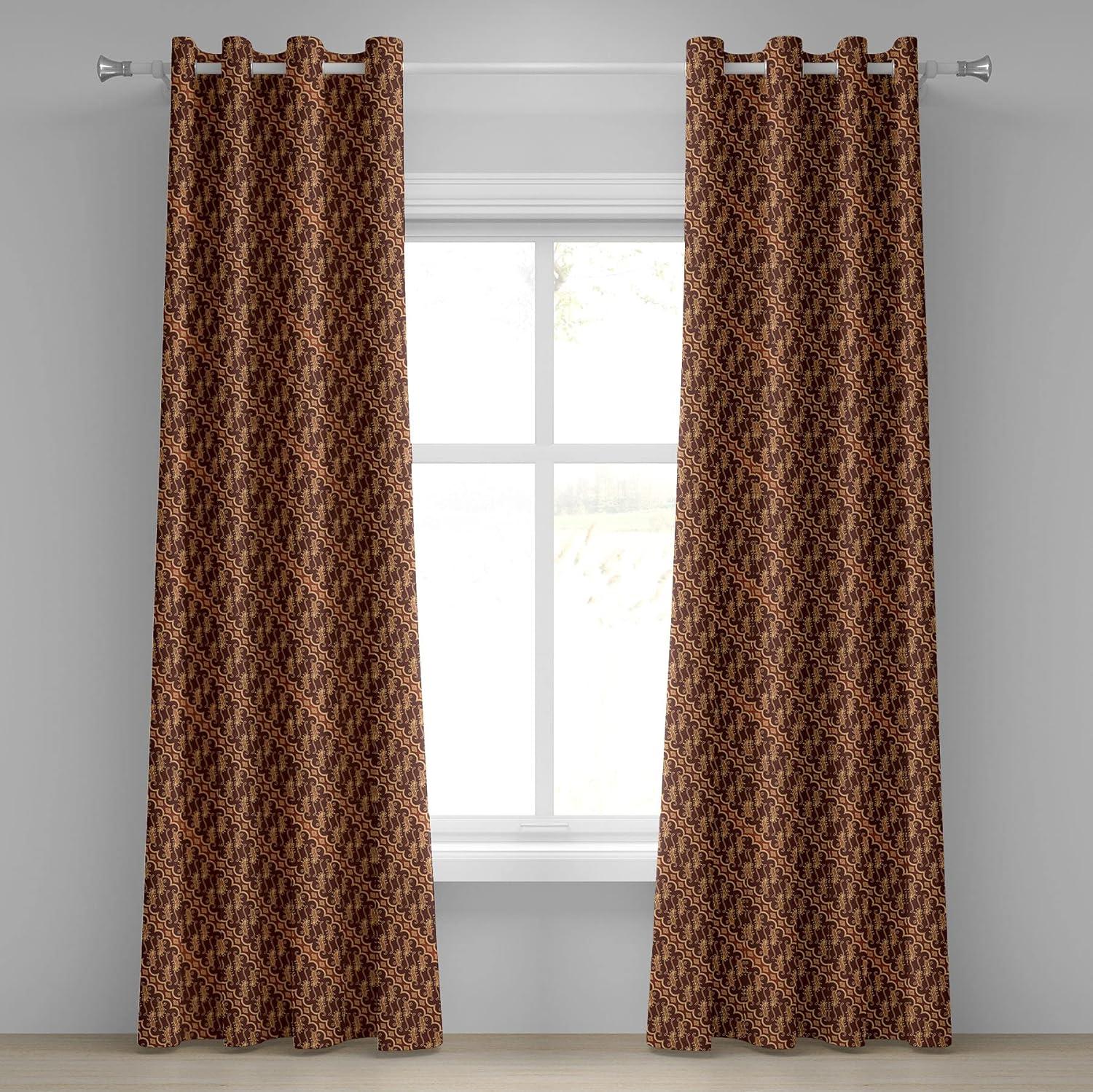 imageAmbesonne Brown Grommet Curtain Batik Parang Barong Diagonal Pattern Indonesian Culture and Art Design Decorative 2Panel Window Drapes for Bedroom Living Room 50quot x 84quot Brown Apricot CaramelBrown Apricot Caramel