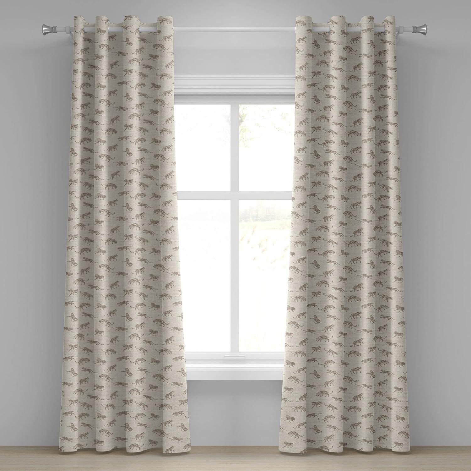 imageAmbesonne Exotic Grommet Curtain Minimal Neutral Animal Print with Tiger Silhouettes Pattern Jungle Cat Decorative Single Panel Drapes for Bedroom Living Room 50quot x 96quot Eggshell Warm Taupe TanEggshell Warm Taupe Tan