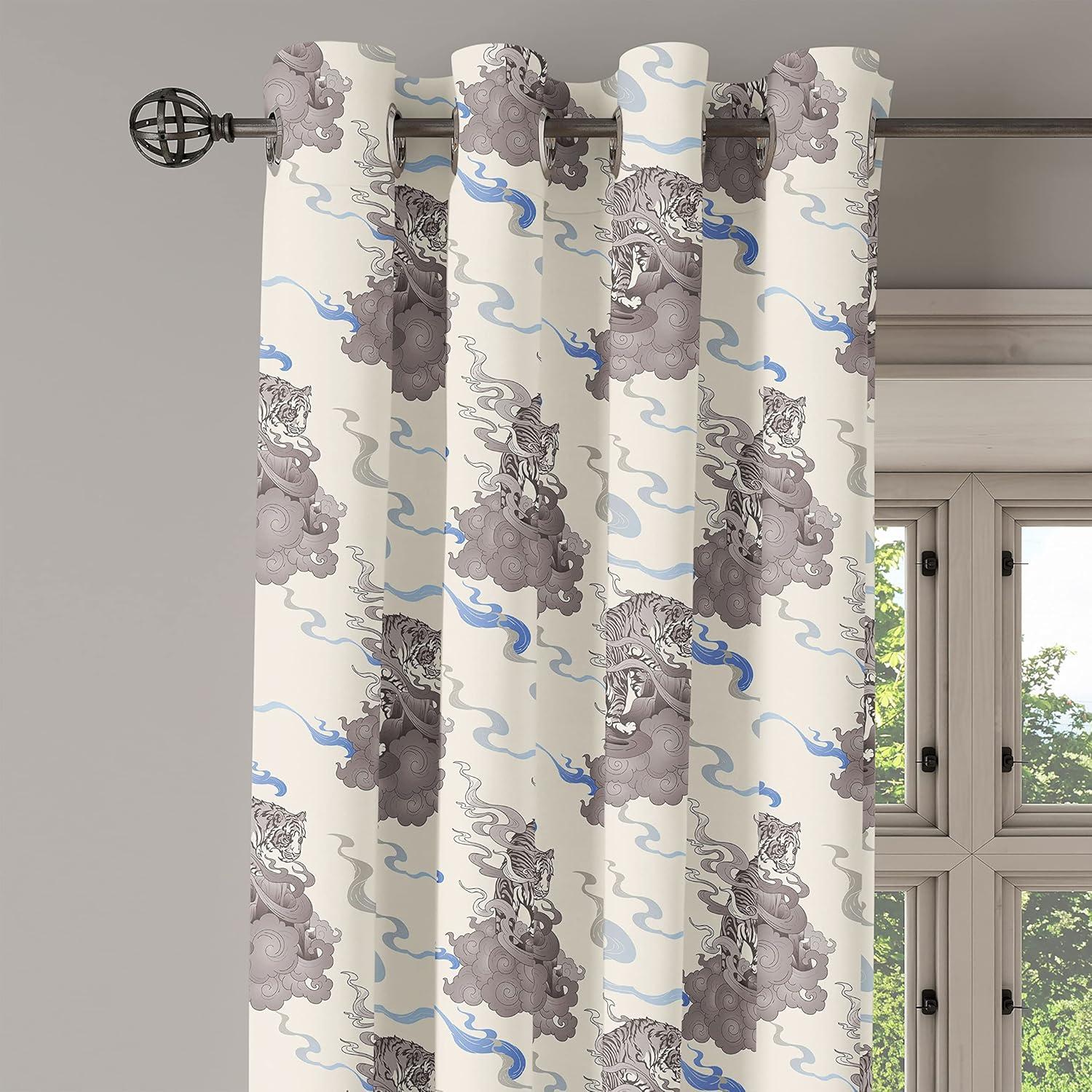 imageAmbesonne Exotic Grommet Curtain Minimal Neutral Animal Print with Tiger Silhouettes Pattern Jungle Cat Decorative Single Panel Drapes for Bedroom Living Room 50quot x 96quot Eggshell Warm Taupe TanIvory Cocoa and Ceil Blue