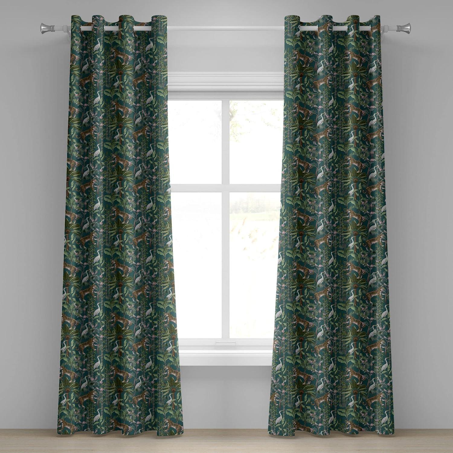imageAmbesonne Exotic Grommet Curtain Minimal Neutral Animal Print with Tiger Silhouettes Pattern Jungle Cat Decorative Single Panel Drapes for Bedroom Living Room 50quot x 96quot Eggshell Warm Taupe TanGreen Teal and Ginger