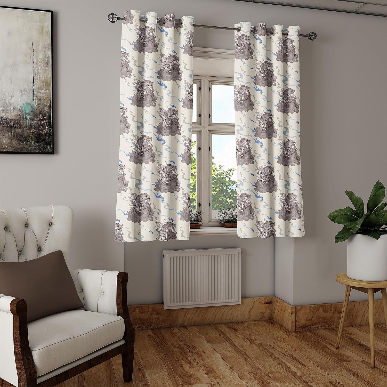 imageAmbesonne Exotic Grommet Curtain Minimal Neutral Animal Print with Tiger Silhouettes Pattern Jungle Cat Decorative Single Panel Drapes for Bedroom Living Room 50quot x 96quot Eggshell Warm Taupe TanIvory Cocoa and Ceil Blue