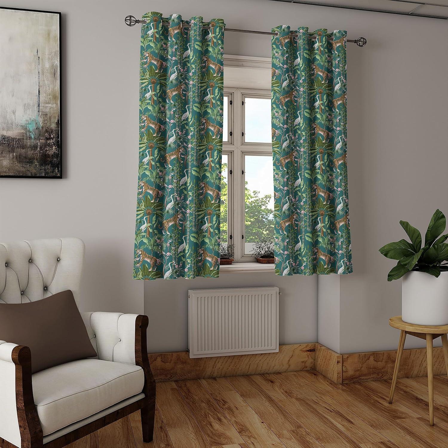 imageAmbesonne Exotic Grommet Curtain Minimal Neutral Animal Print with Tiger Silhouettes Pattern Jungle Cat Decorative Single Panel Drapes for Bedroom Living Room 50quot x 96quot Eggshell Warm Taupe TanGreen Teal and Ginger