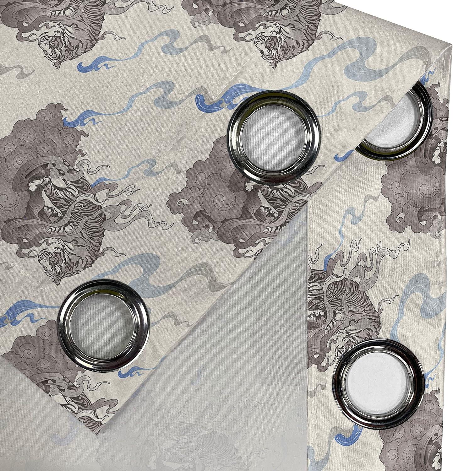 imageAmbesonne Exotic Grommet Curtain Minimal Neutral Animal Print with Tiger Silhouettes Pattern Jungle Cat Decorative Single Panel Drapes for Bedroom Living Room 50quot x 96quot Eggshell Warm Taupe TanIvory Cocoa and Ceil Blue