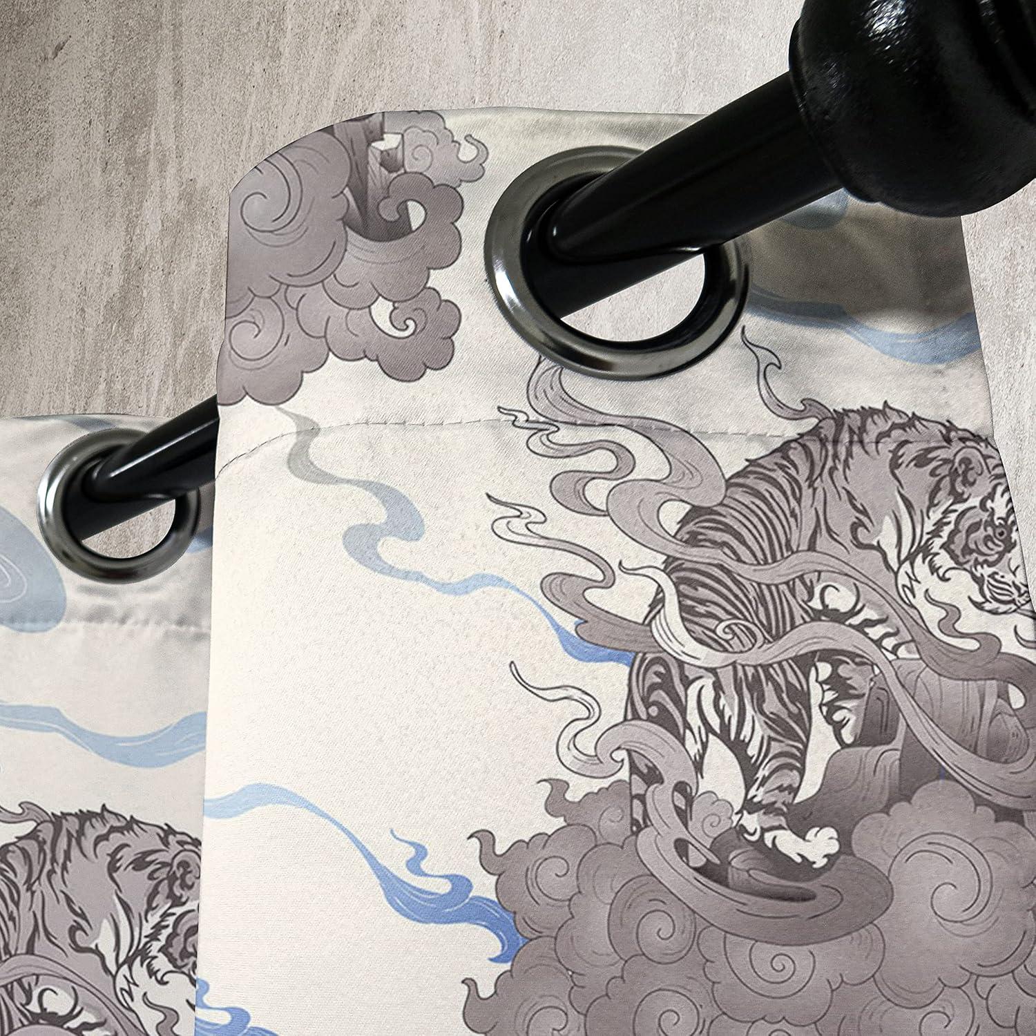 imageAmbesonne Exotic Grommet Curtain Minimal Neutral Animal Print with Tiger Silhouettes Pattern Jungle Cat Decorative Single Panel Drapes for Bedroom Living Room 50quot x 96quot Eggshell Warm Taupe TanIvory Cocoa and Ceil Blue