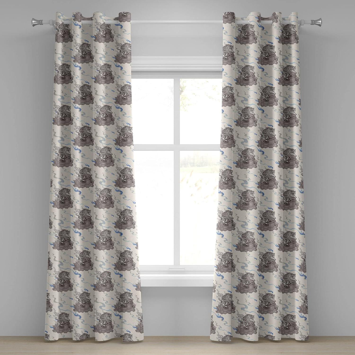 imageAmbesonne Exotic Grommet Curtain Minimal Neutral Animal Print with Tiger Silhouettes Pattern Jungle Cat Decorative Single Panel Drapes for Bedroom Living Room 50quot x 96quot Eggshell Warm Taupe TanIvory Cocoa and Ceil Blue