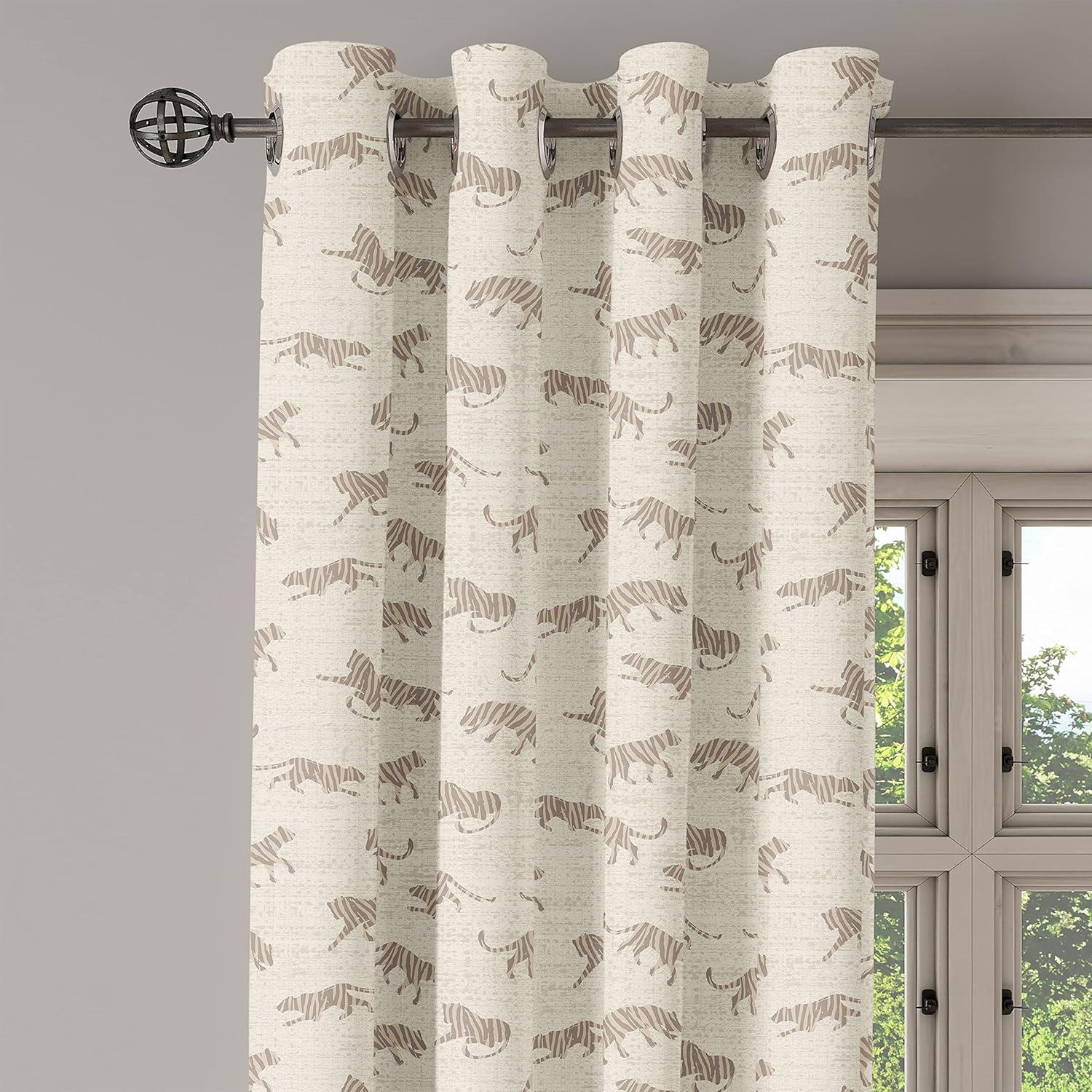 imageAmbesonne Exotic Grommet Curtain Minimal Neutral Animal Print with Tiger Silhouettes Pattern Jungle Cat Decorative Single Panel Drapes for Bedroom Living Room 50quot x 96quot Eggshell Warm Taupe TanEggshell Warm Taupe Tan
