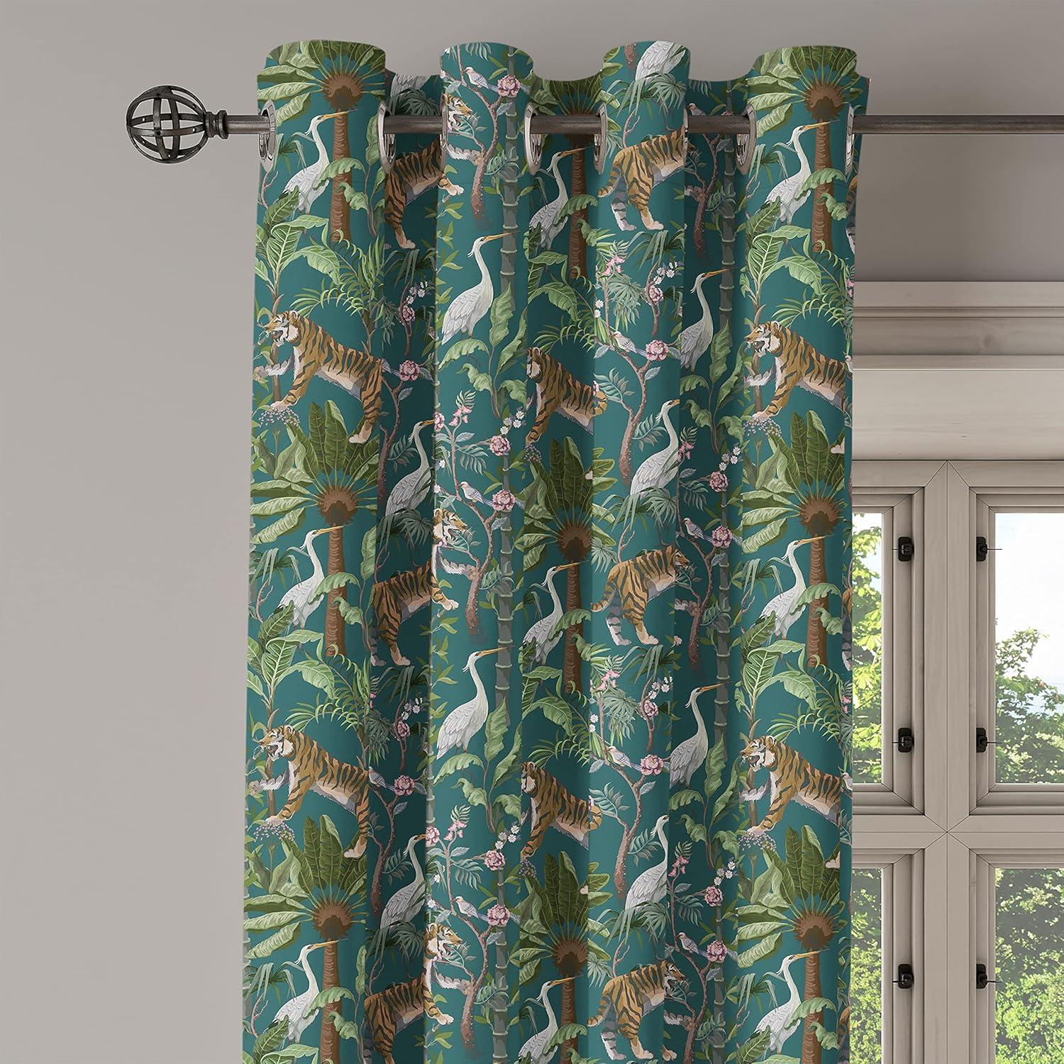 imageAmbesonne Exotic Grommet Curtain Minimal Neutral Animal Print with Tiger Silhouettes Pattern Jungle Cat Decorative Single Panel Drapes for Bedroom Living Room 50quot x 96quot Eggshell Warm Taupe TanGreen Teal and Ginger