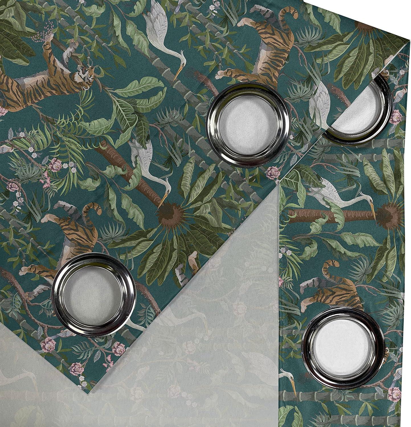 imageAmbesonne Exotic Grommet Curtain Minimal Neutral Animal Print with Tiger Silhouettes Pattern Jungle Cat Decorative Single Panel Drapes for Bedroom Living Room 50quot x 96quot Eggshell Warm Taupe TanGreen Teal and Ginger