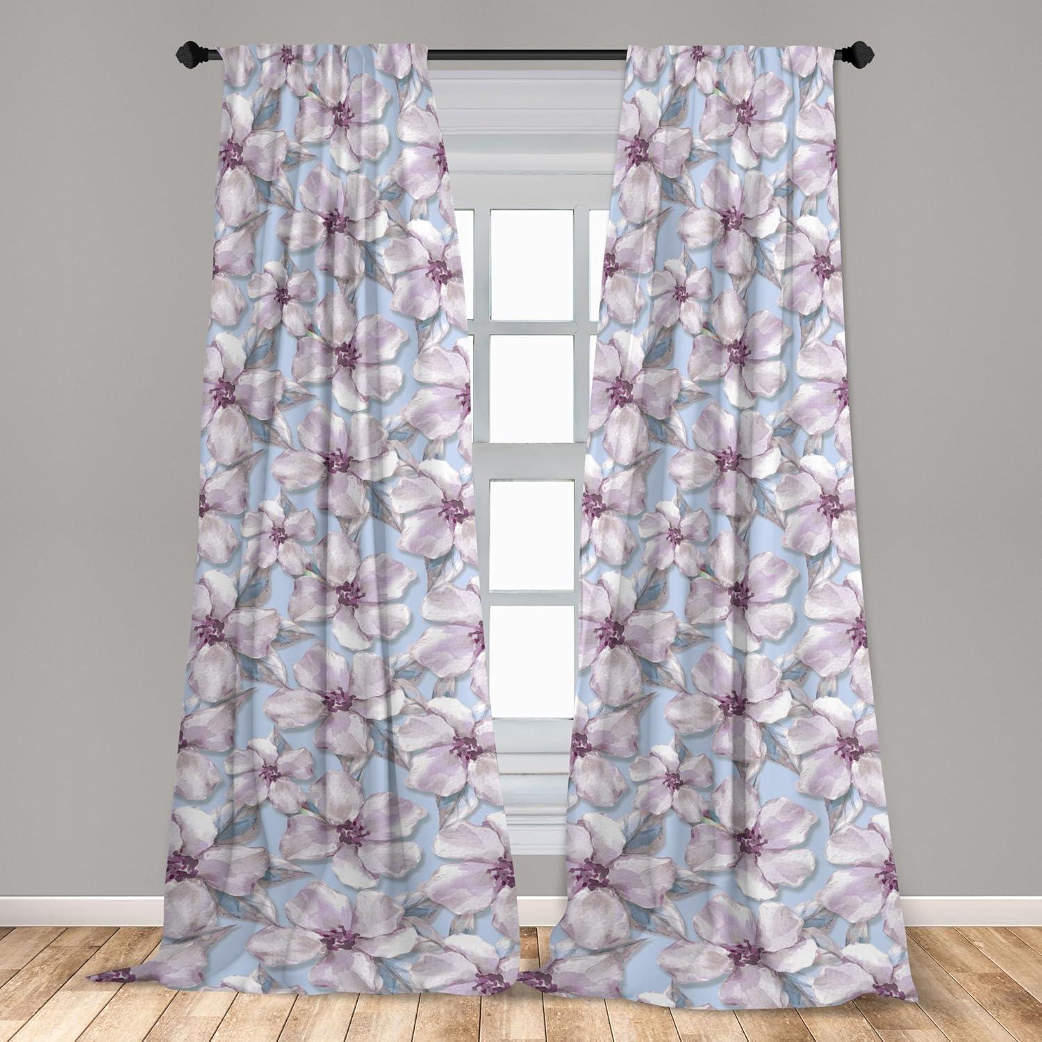 imageAmbesonne Floral Design Curtains Retro Drawings of Spring Feels Flowers Boho with Neutral Leaves Window Treatments 2 Panel Set for Living Room Bedroom Pair of 28quot x 63quot Deep Sky Blue Pale GreyPale Blue Pale Lavender