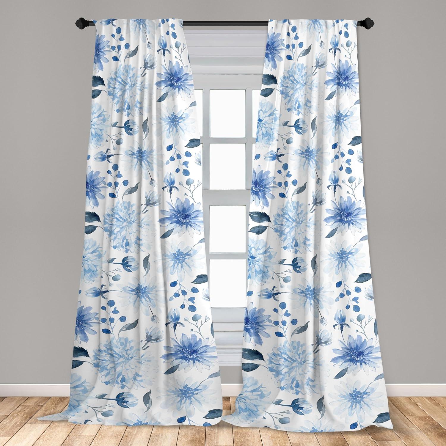 imageAmbesonne Floral Design Curtains Retro Drawings of Spring Feels Flowers Boho with Neutral Leaves Window Treatments 2 Panel Set for Living Room Bedroom Pair of 28quot x 63quot Deep Sky Blue Pale GreyLavender Blue White