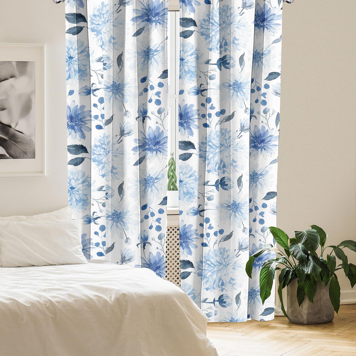 imageAmbesonne Floral Design Curtains Retro Drawings of Spring Feels Flowers Boho with Neutral Leaves Window Treatments 2 Panel Set for Living Room Bedroom Pair of 28quot x 63quot Deep Sky Blue Pale GreyLavender Blue White