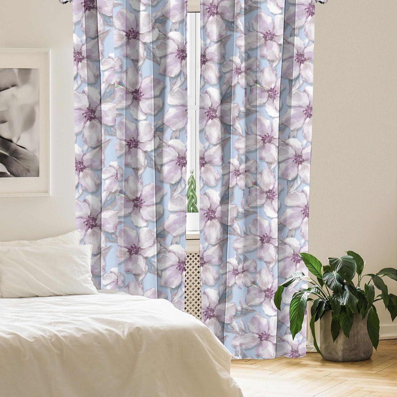 imageAmbesonne Floral Design Curtains Retro Drawings of Spring Feels Flowers Boho with Neutral Leaves Window Treatments 2 Panel Set for Living Room Bedroom Pair of 28quot x 63quot Deep Sky Blue Pale GreyPale Blue Pale Lavender
