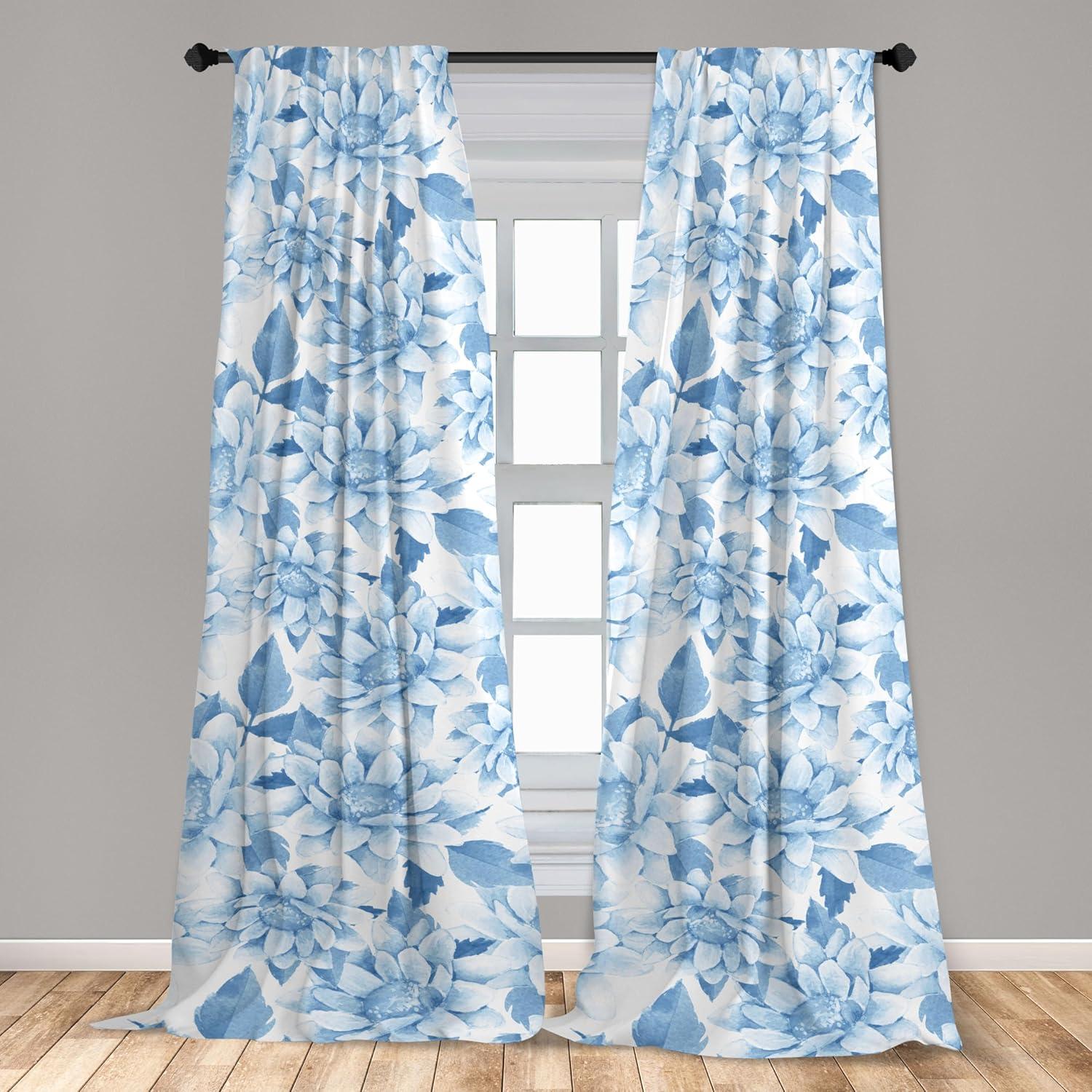 imageAmbesonne Floral Design Curtains Retro Drawings of Spring Feels Flowers Boho with Neutral Leaves Window Treatments 2 Panel Set for Living Room Bedroom Pair of 28quot x 63quot Deep Sky Blue Pale GreyPale Azure Blue Pale Blue