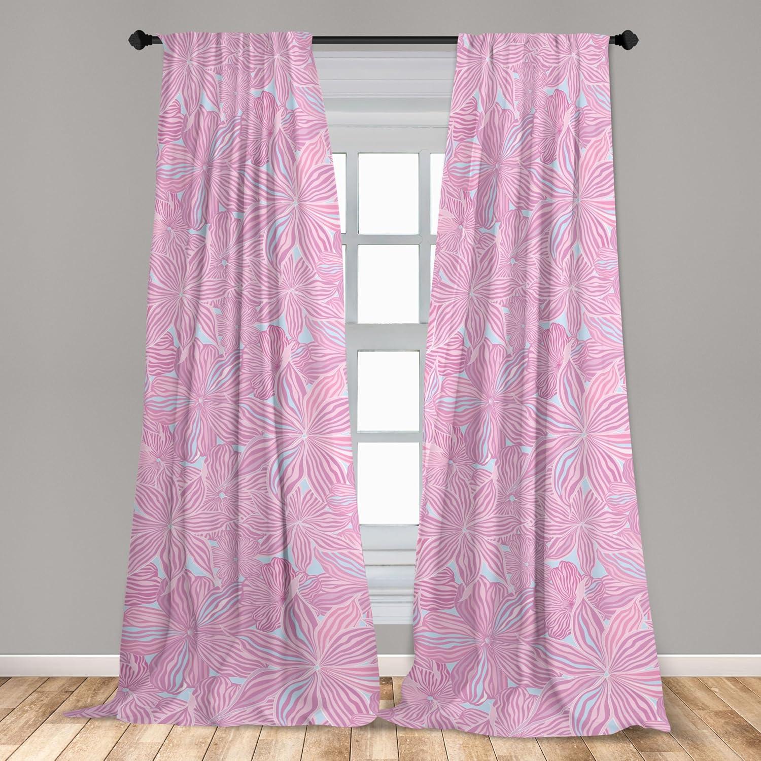 imageAmbesonne Floral Design Curtains Retro Drawings of Spring Feels Flowers Boho with Neutral Leaves Window Treatments 2 Panel Set for Living Room Bedroom Pair of 28quot x 63quot Deep Sky Blue Pale GreyPale Pink Pale Blue