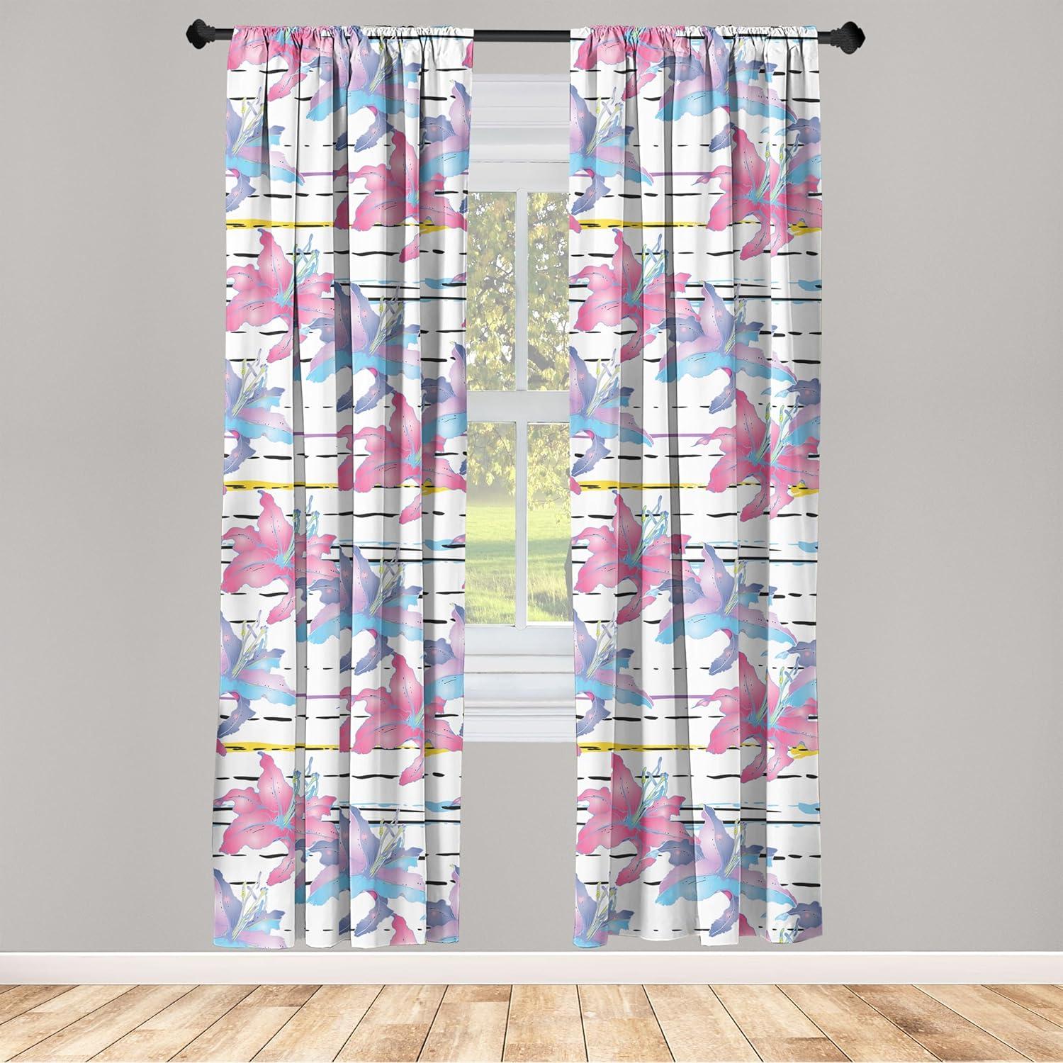 imageAmbesonne Floral Design Curtains Retro Drawings of Spring Feels Flowers Boho with Neutral Leaves Window Treatments 2 Panel Set for Living Room Bedroom Pair of 28quot x 63quot Deep Sky Blue Pale GreyHot Pink Pale Azure Blue
