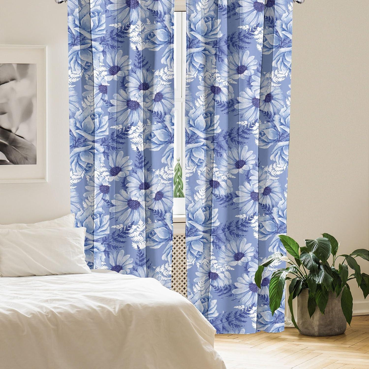 imageAmbesonne Floral Design Curtains Retro Drawings of Spring Feels Flowers Boho with Neutral Leaves Window Treatments 2 Panel Set for Living Room Bedroom Pair of 28quot x 63quot Deep Sky Blue Pale GreyCeil Blue Dark Lavender