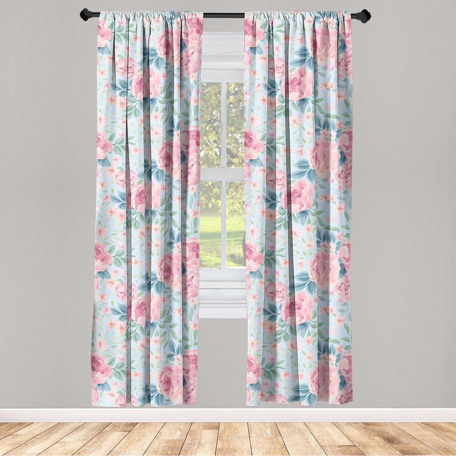 imageAmbesonne Floral Design Curtains Retro Drawings of Spring Feels Flowers Boho with Neutral Leaves Window Treatments 2 Panel Set for Living Room Bedroom Pair of 28quot x 63quot Deep Sky Blue Pale GreyPastel Pink Soft Blue