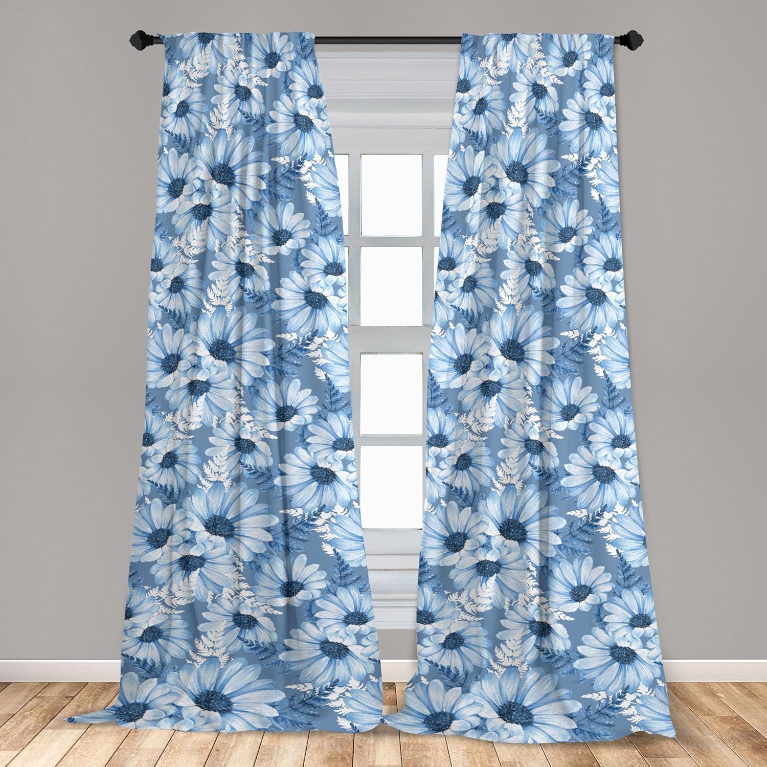 imageAmbesonne Floral Design Curtains Retro Drawings of Spring Feels Flowers Boho with Neutral Leaves Window Treatments 2 Panel Set for Living Room Bedroom Pair of 28quot x 63quot Deep Sky Blue Pale GreyLavender Blue Blue Grey