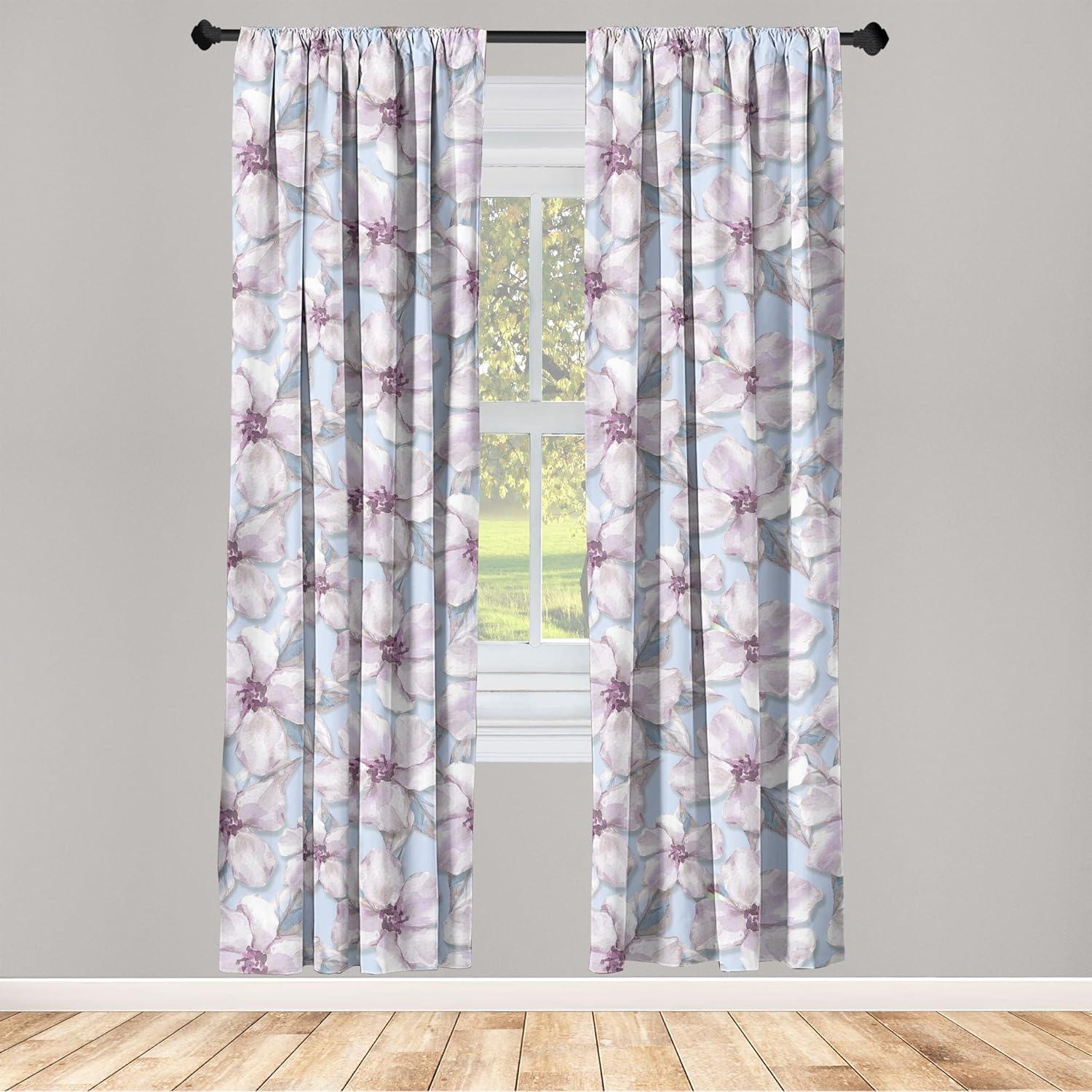 imageAmbesonne Floral Design Curtains Retro Drawings of Spring Feels Flowers Boho with Neutral Leaves Window Treatments 2 Panel Set for Living Room Bedroom Pair of 28quot x 63quot Deep Sky Blue Pale GreyPale Blue Pale Lavender