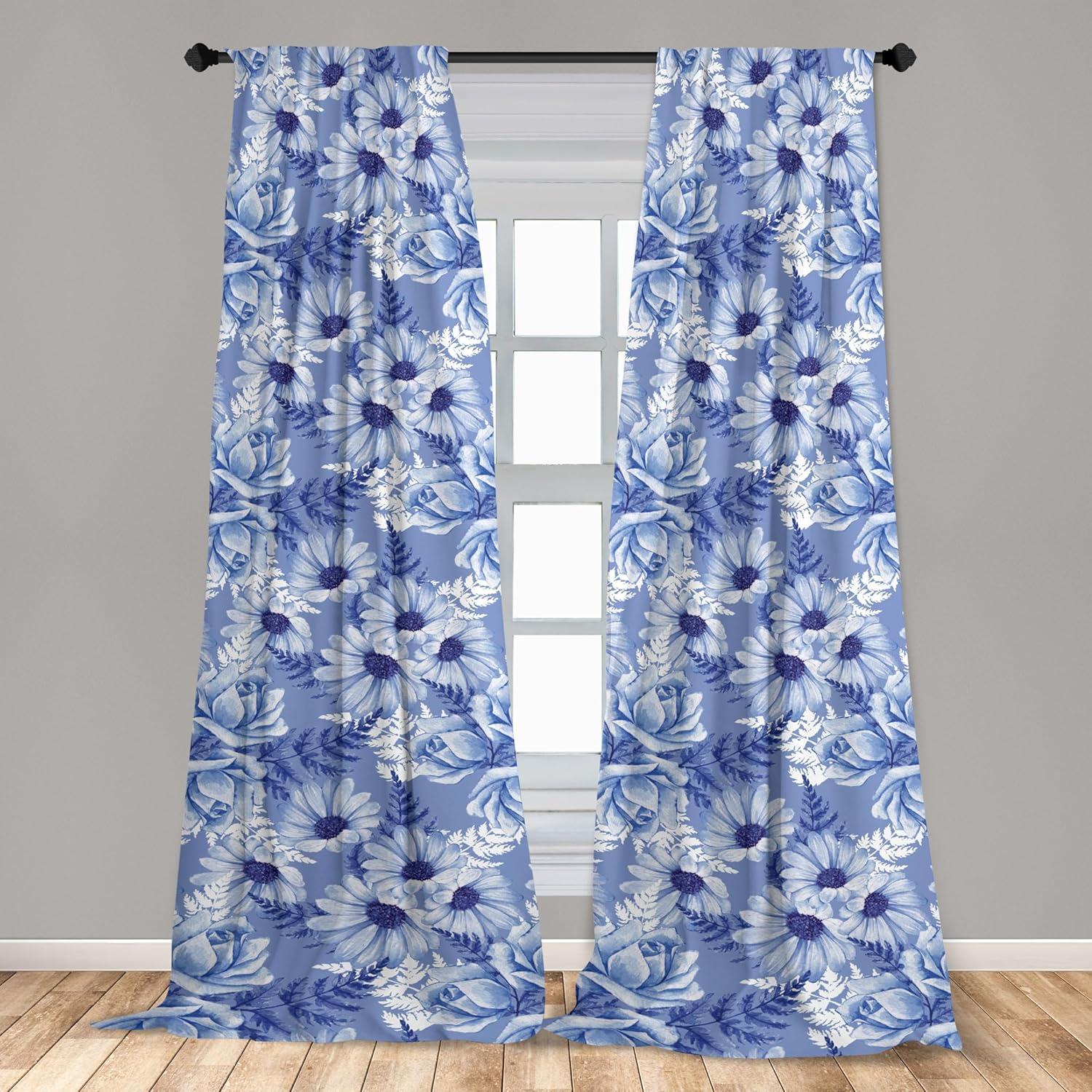 imageAmbesonne Floral Design Curtains Retro Drawings of Spring Feels Flowers Boho with Neutral Leaves Window Treatments 2 Panel Set for Living Room Bedroom Pair of 28quot x 63quot Deep Sky Blue Pale GreyCeil Blue Dark Lavender