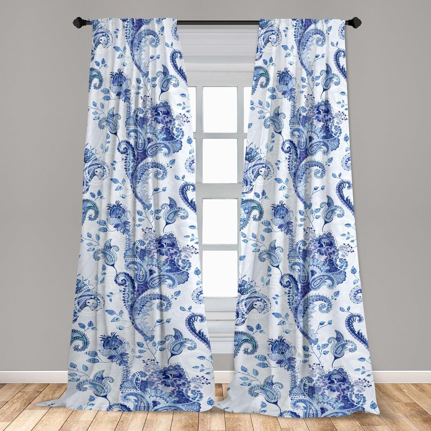 imageAmbesonne Floral Design Curtains Retro Drawings of Spring Feels Flowers Boho with Neutral Leaves Window Treatments 2 Panel Set for Living Room Bedroom Pair of 28quot x 63quot Deep Sky Blue Pale GreyDark Lavender Soft Blue