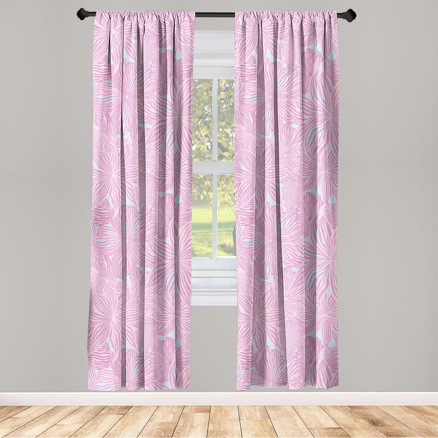 imageAmbesonne Floral Design Curtains Retro Drawings of Spring Feels Flowers Boho with Neutral Leaves Window Treatments 2 Panel Set for Living Room Bedroom Pair of 28quot x 63quot Deep Sky Blue Pale GreyPale Pink Pale Blue