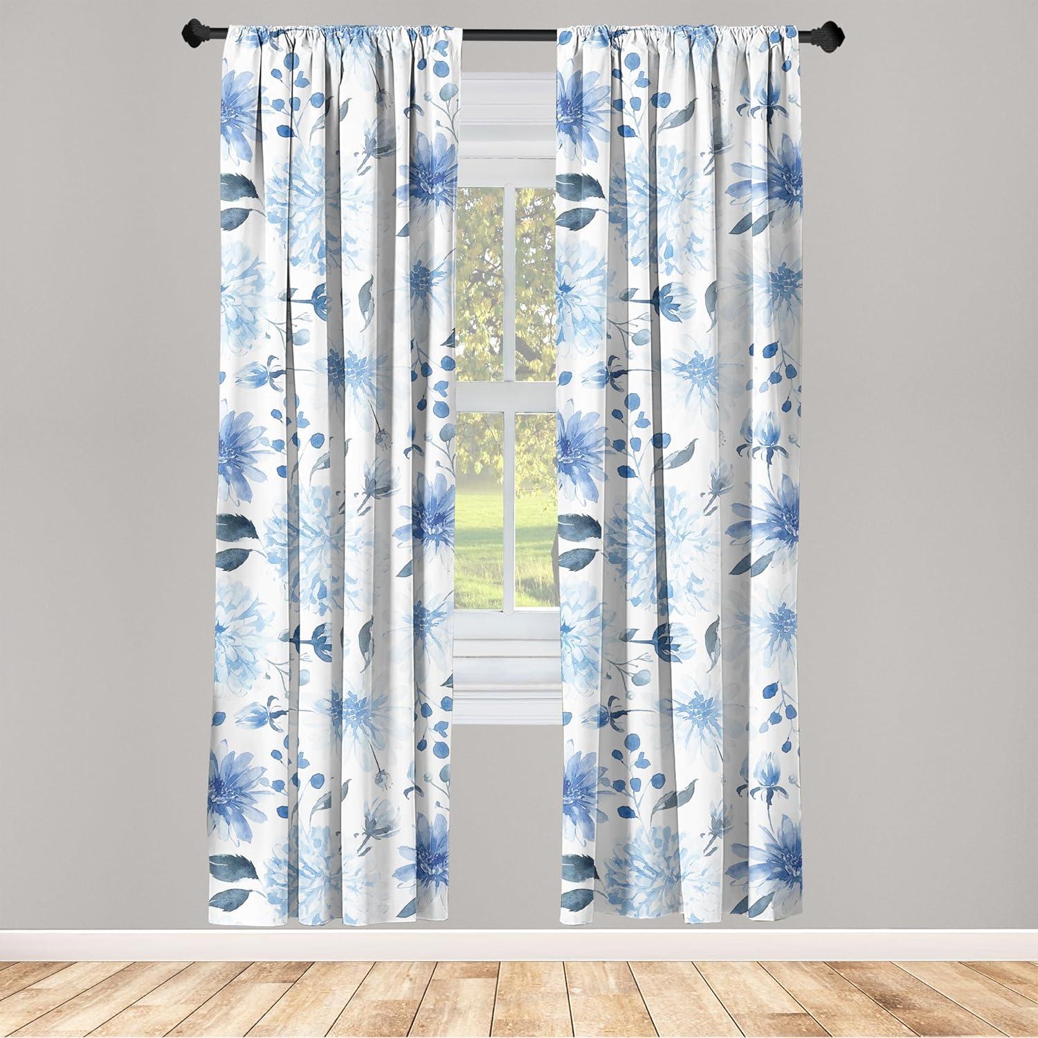 imageAmbesonne Floral Design Curtains Retro Drawings of Spring Feels Flowers Boho with Neutral Leaves Window Treatments 2 Panel Set for Living Room Bedroom Pair of 28quot x 63quot Deep Sky Blue Pale GreyLavender Blue White