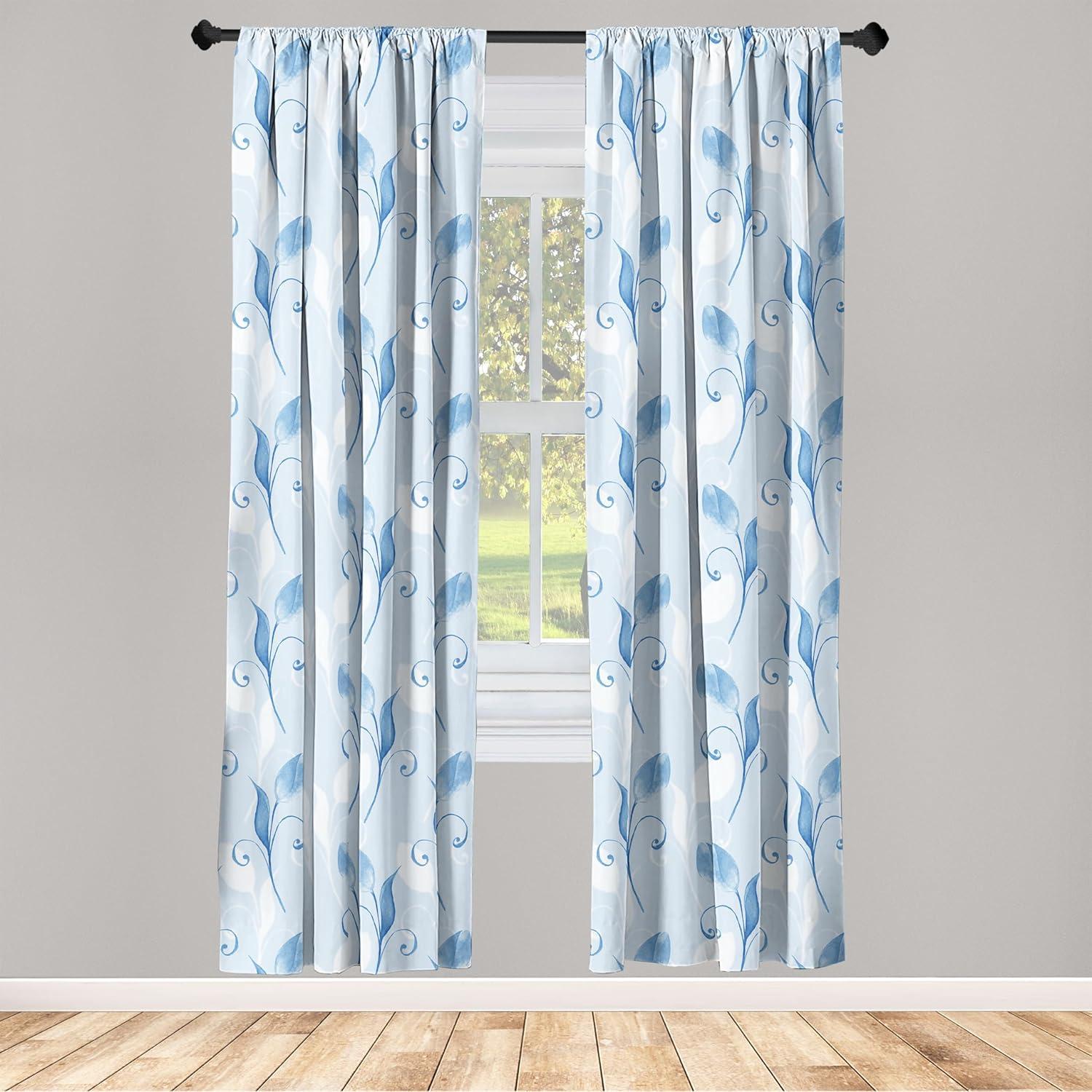 imageAmbesonne Floral Design Curtains Retro Drawings of Spring Feels Flowers Boho with Neutral Leaves Window Treatments 2 Panel Set for Living Room Bedroom Pair of 28quot x 63quot Deep Sky Blue Pale GreySea Blue Pale Blue White