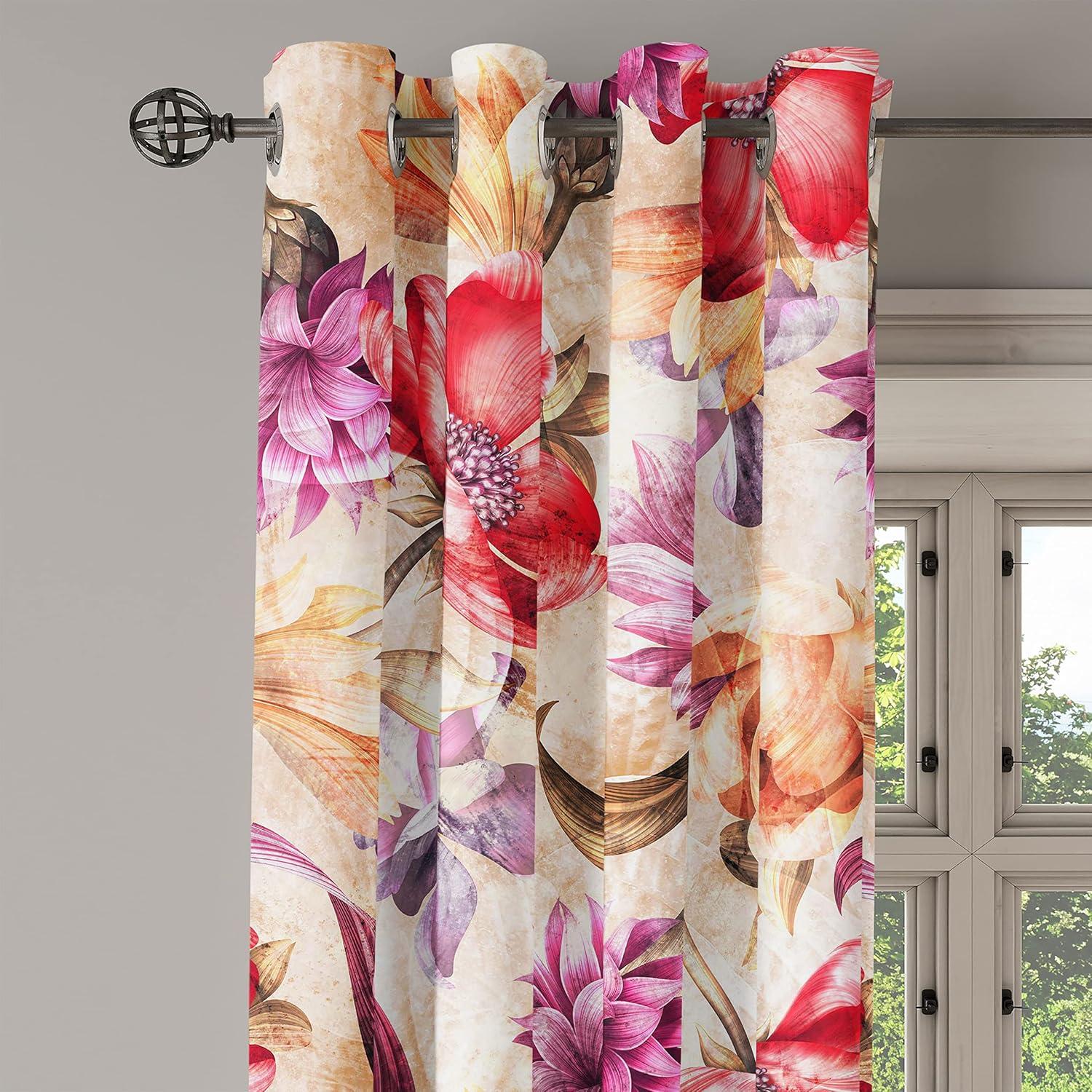 imageAmbesonne Floral Grommet Curtain Neutral Pastel Grunge Abstract Pattern with Blossoming Lily Flowers Decorative Single Panel Drapes for Bedroom Living Room 50quot x 72quot Dark Tan and Slate BluePeach Fuchsia Dark Coral