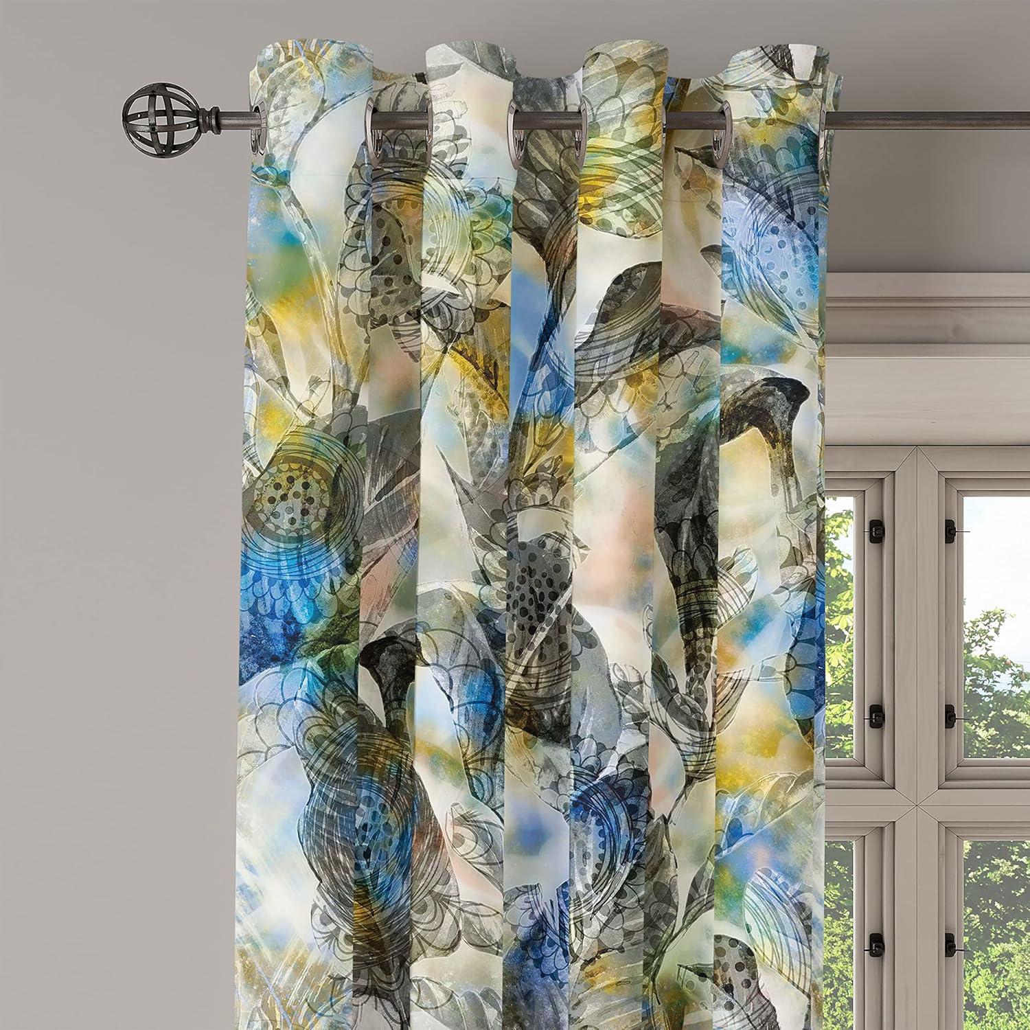 imageAmbesonne Floral Grommet Curtain Neutral Pastel Grunge Abstract Pattern with Blossoming Lily Flowers Decorative Single Panel Drapes for Bedroom Living Room 50quot x 72quot Dark Tan and Slate BlueGrey Blue Eggshell