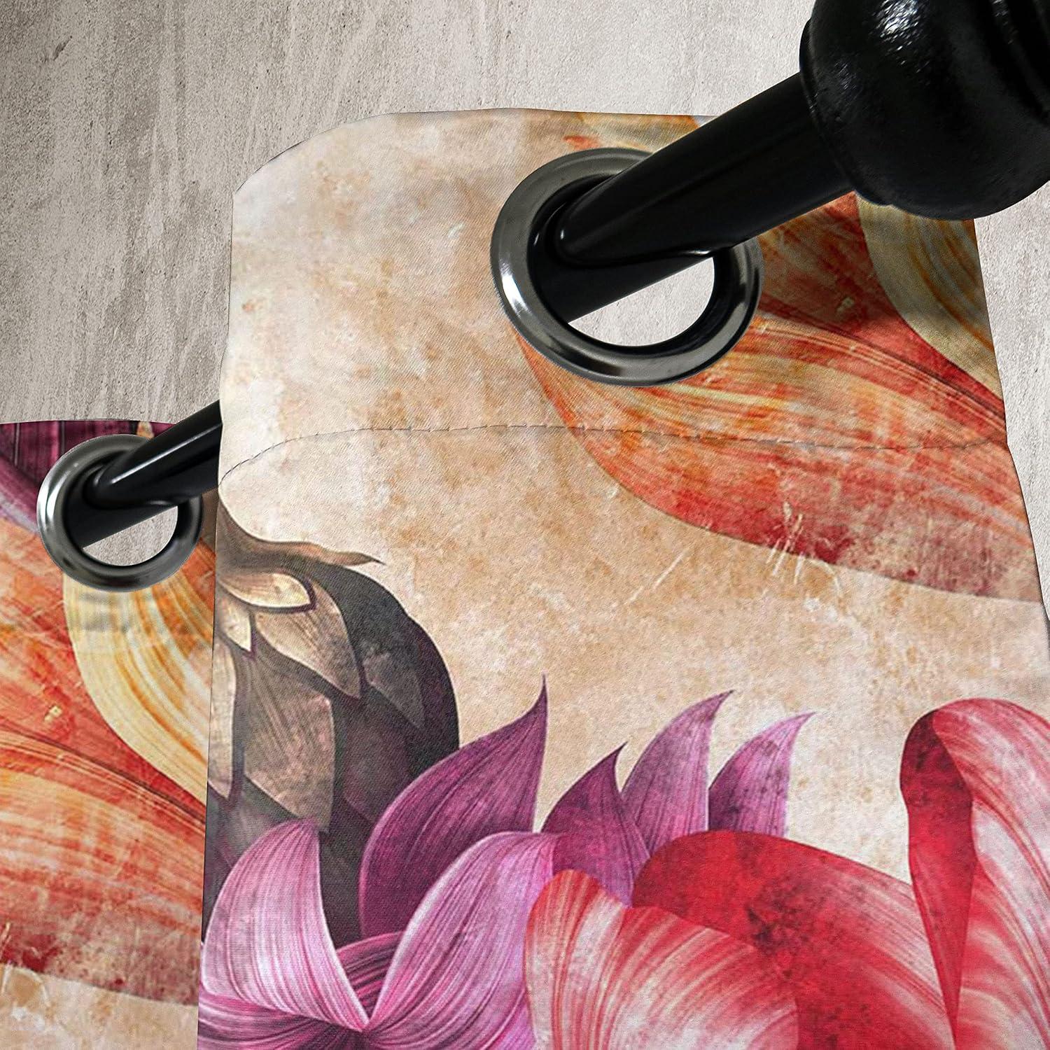 imageAmbesonne Floral Grommet Curtain Neutral Pastel Grunge Abstract Pattern with Blossoming Lily Flowers Decorative Single Panel Drapes for Bedroom Living Room 50quot x 72quot Dark Tan and Slate BluePeach Fuchsia Dark Coral