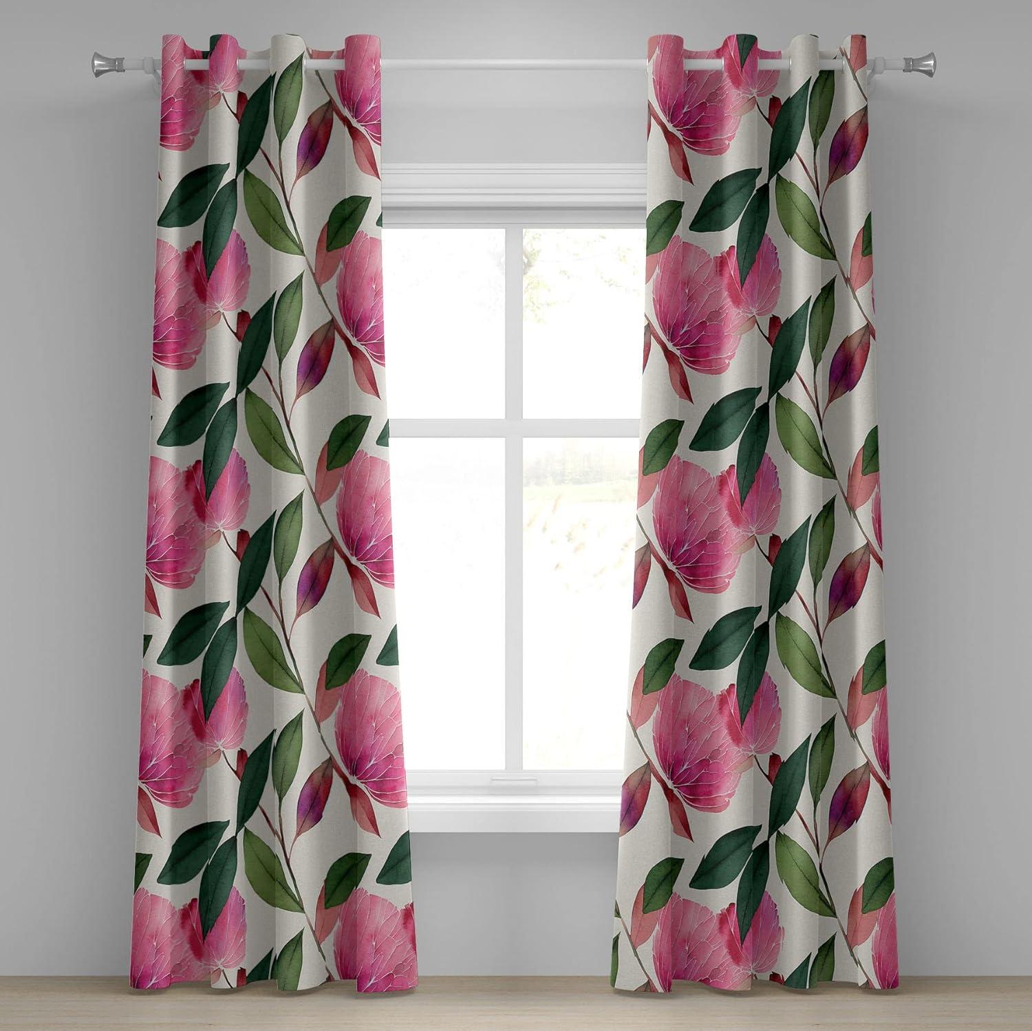 imageAmbesonne Floral Grommet Curtain Neutral Pastel Grunge Abstract Pattern with Blossoming Lily Flowers Decorative Single Panel Drapes for Bedroom Living Room 50quot x 72quot Dark Tan and Slate BlueForest Green Magenta