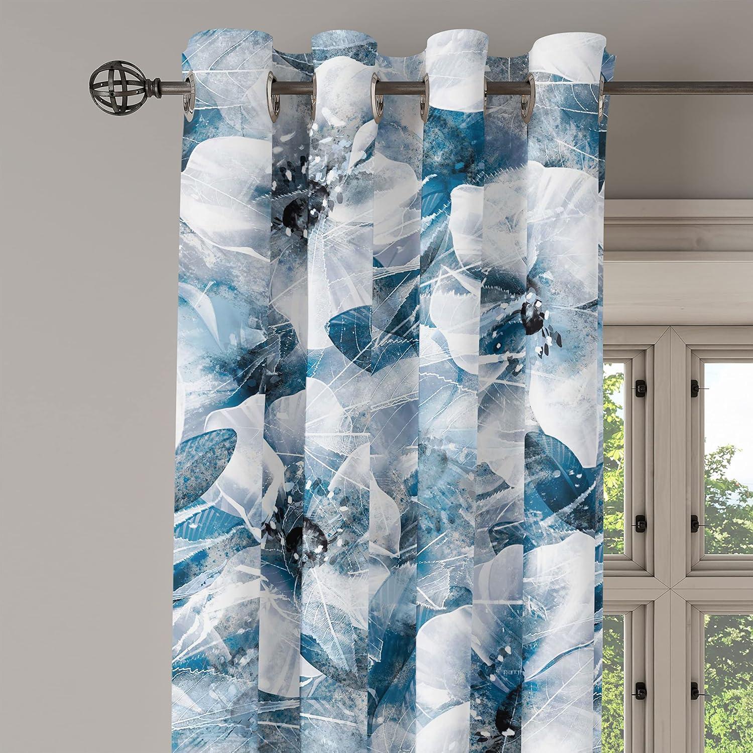 imageAmbesonne Floral Grommet Curtain Neutral Pastel Grunge Abstract Pattern with Blossoming Lily Flowers Decorative Single Panel Drapes for Bedroom Living Room 50quot x 72quot Dark Tan and Slate BlueDark Turquoise Blue Grey