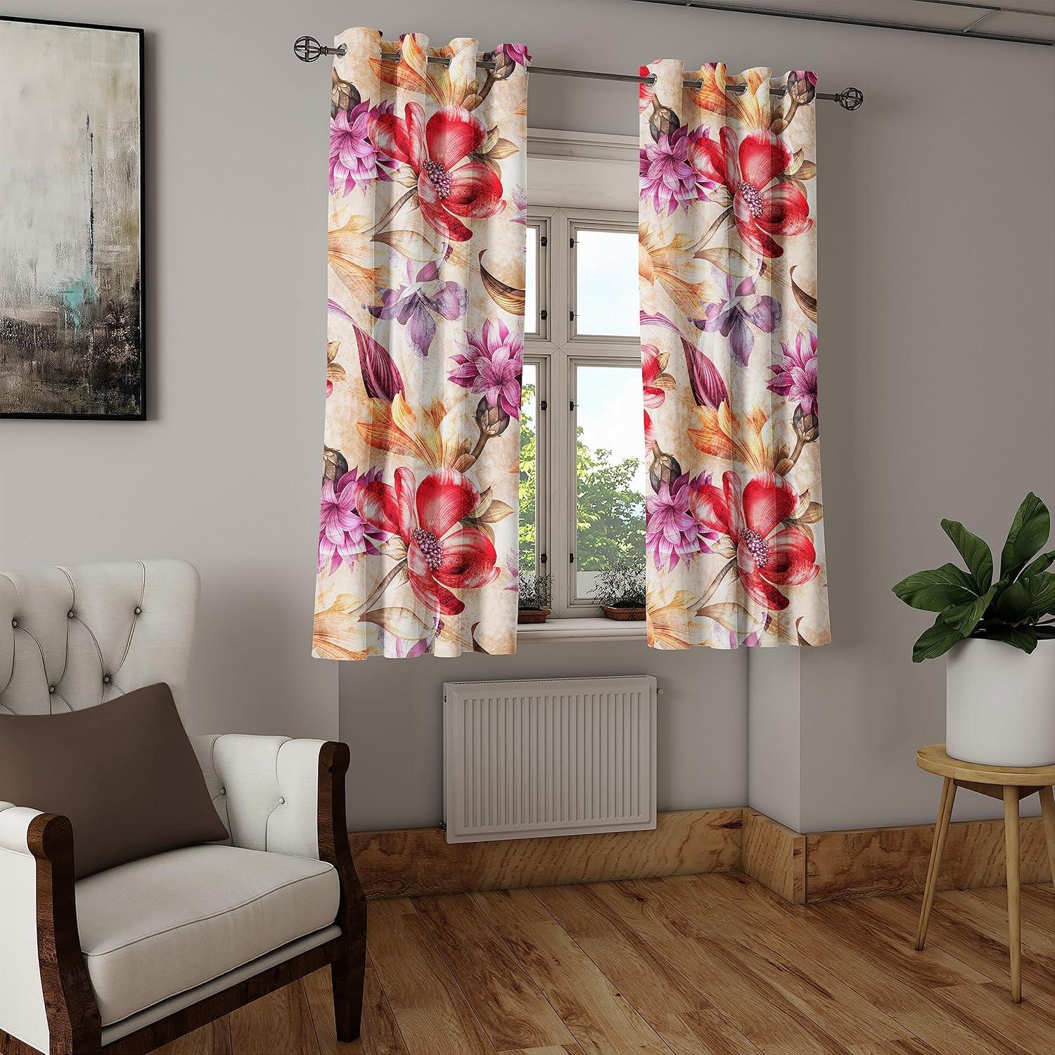 imageAmbesonne Floral Grommet Curtain Neutral Pastel Grunge Abstract Pattern with Blossoming Lily Flowers Decorative Single Panel Drapes for Bedroom Living Room 50quot x 72quot Dark Tan and Slate BluePeach Fuchsia Dark Coral