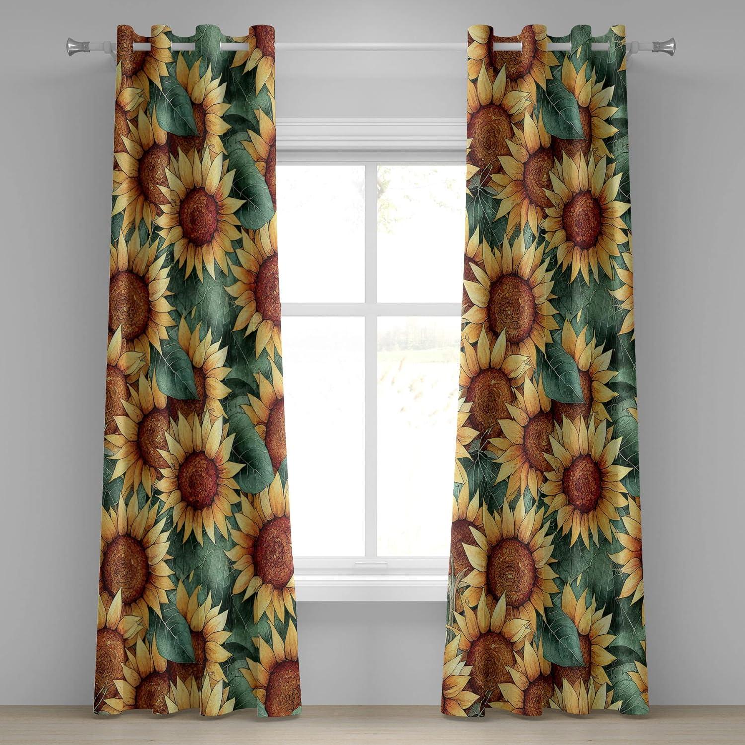 imageAmbesonne Floral Grommet Curtain Neutral Pastel Grunge Abstract Pattern with Blossoming Lily Flowers Decorative Single Panel Drapes for Bedroom Living Room 50quot x 72quot Dark Tan and Slate BlueLaurel Green Burnt Orange