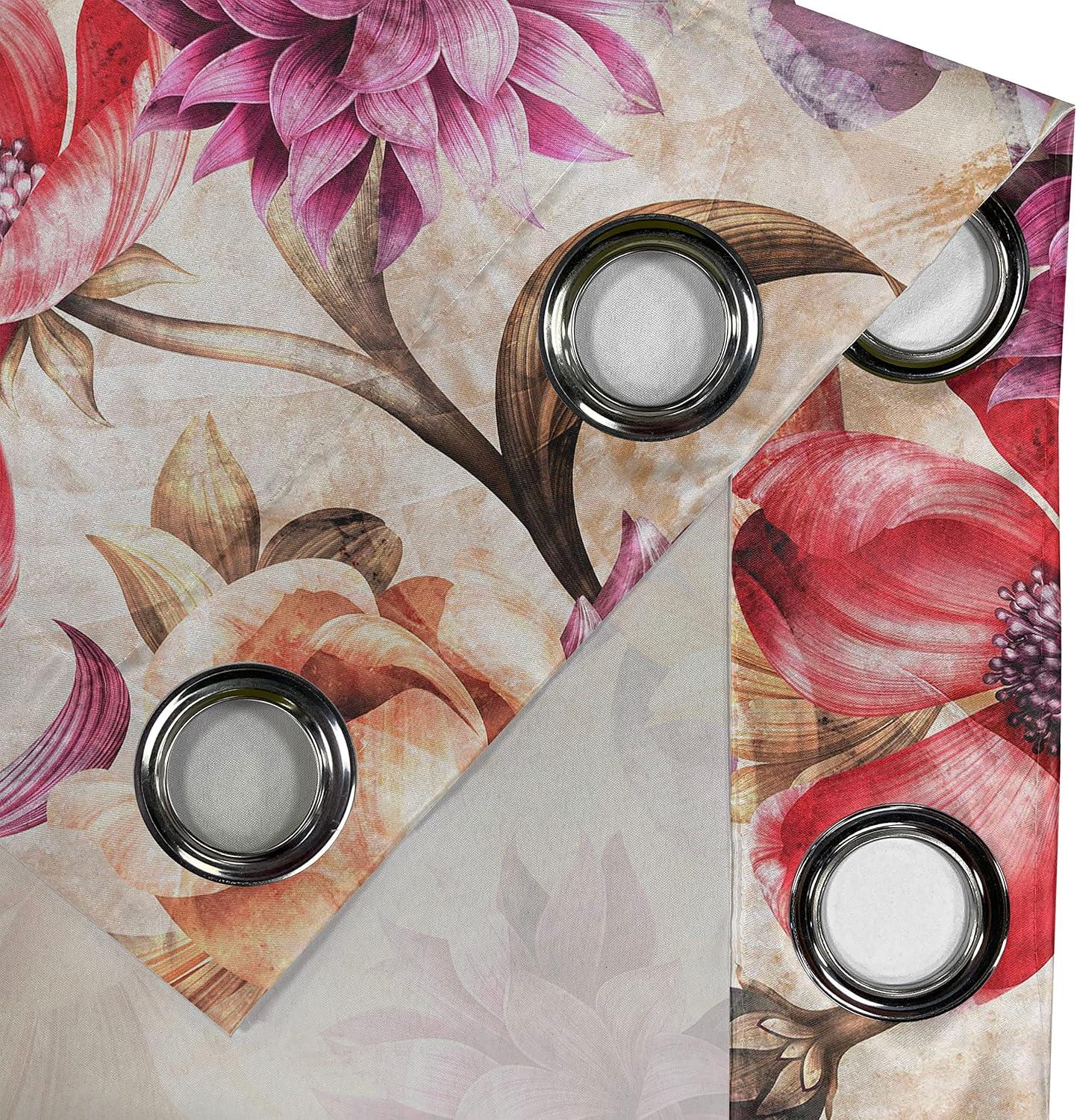 imageAmbesonne Floral Grommet Curtain Neutral Pastel Grunge Abstract Pattern with Blossoming Lily Flowers Decorative Single Panel Drapes for Bedroom Living Room 50quot x 72quot Dark Tan and Slate BluePeach Fuchsia Dark Coral