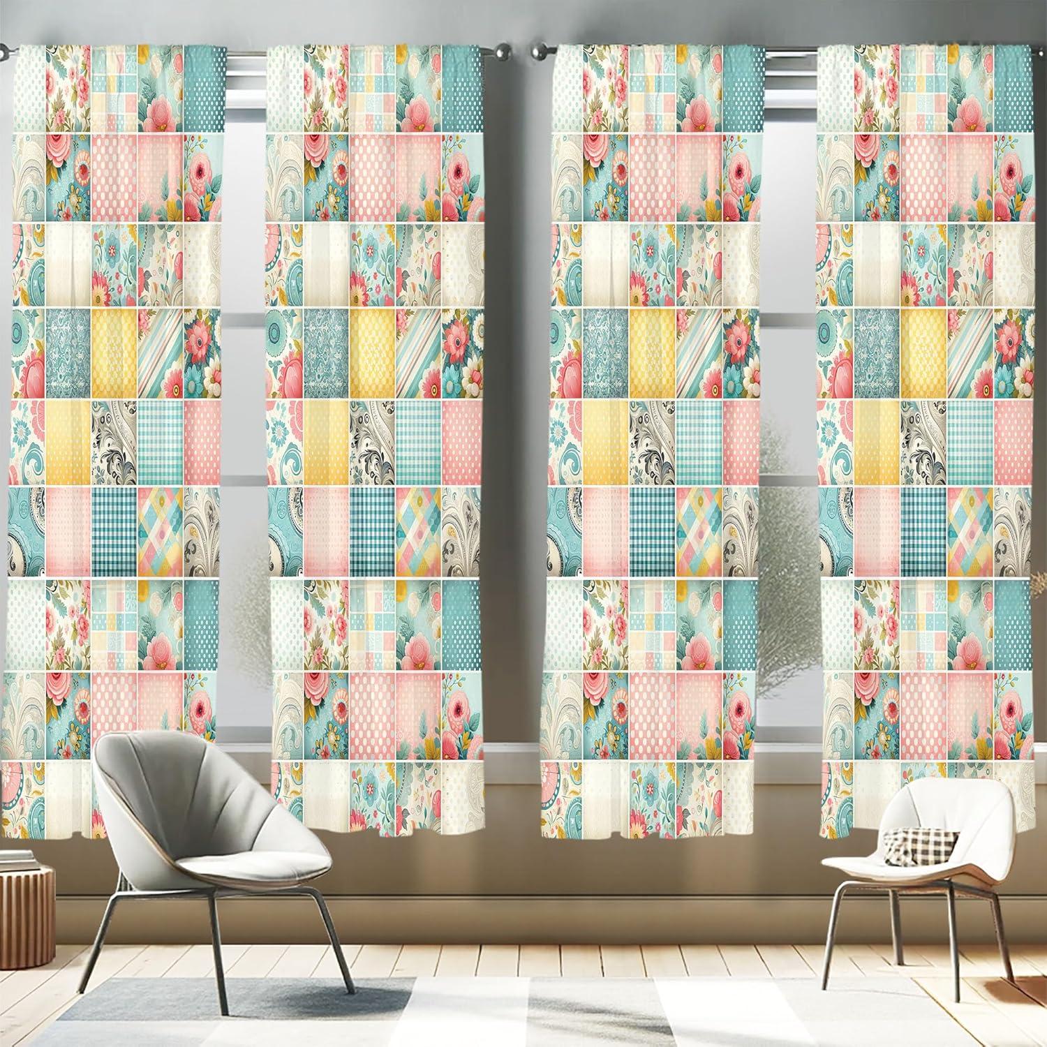 imageAmbesonne Mexican Window Curtains Pack of 2 Colorful Nature Inspired Pattern Birds Flowers Leaves and Dots Creativity Lightweight Set with Rod Pocket 4 Panels of 28quot x 84quot Red CreamSeafoam Pale Pink