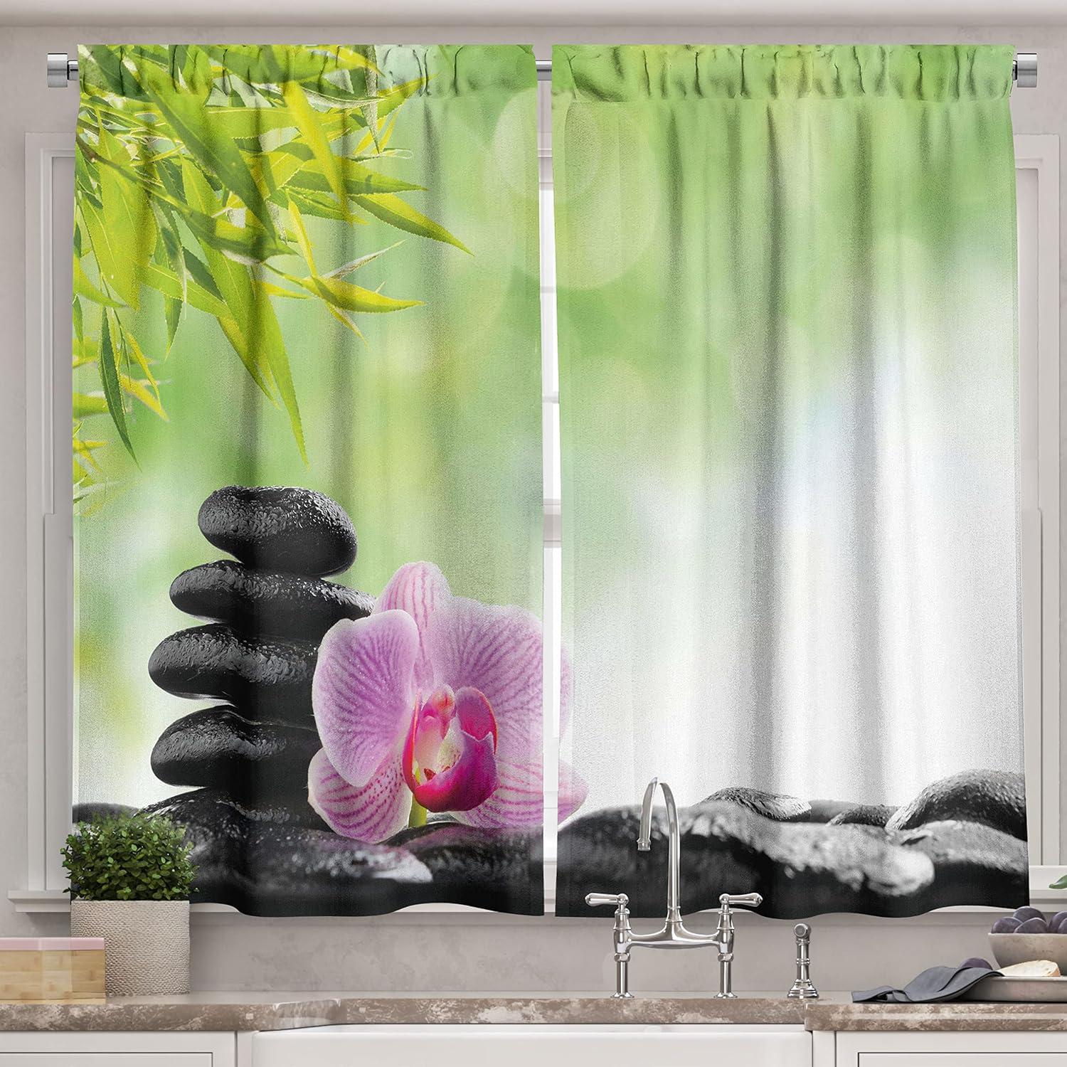 imageAmbesonne Night Sky Kitchen Curtains Full Moon and Foggy Clouds with Turquoise Glass Like Sea Ocean Print Window Drapes 2 Panel Set for Kitchen Cafe Decor 55quot X 39quot Blue WhiteBlack Green