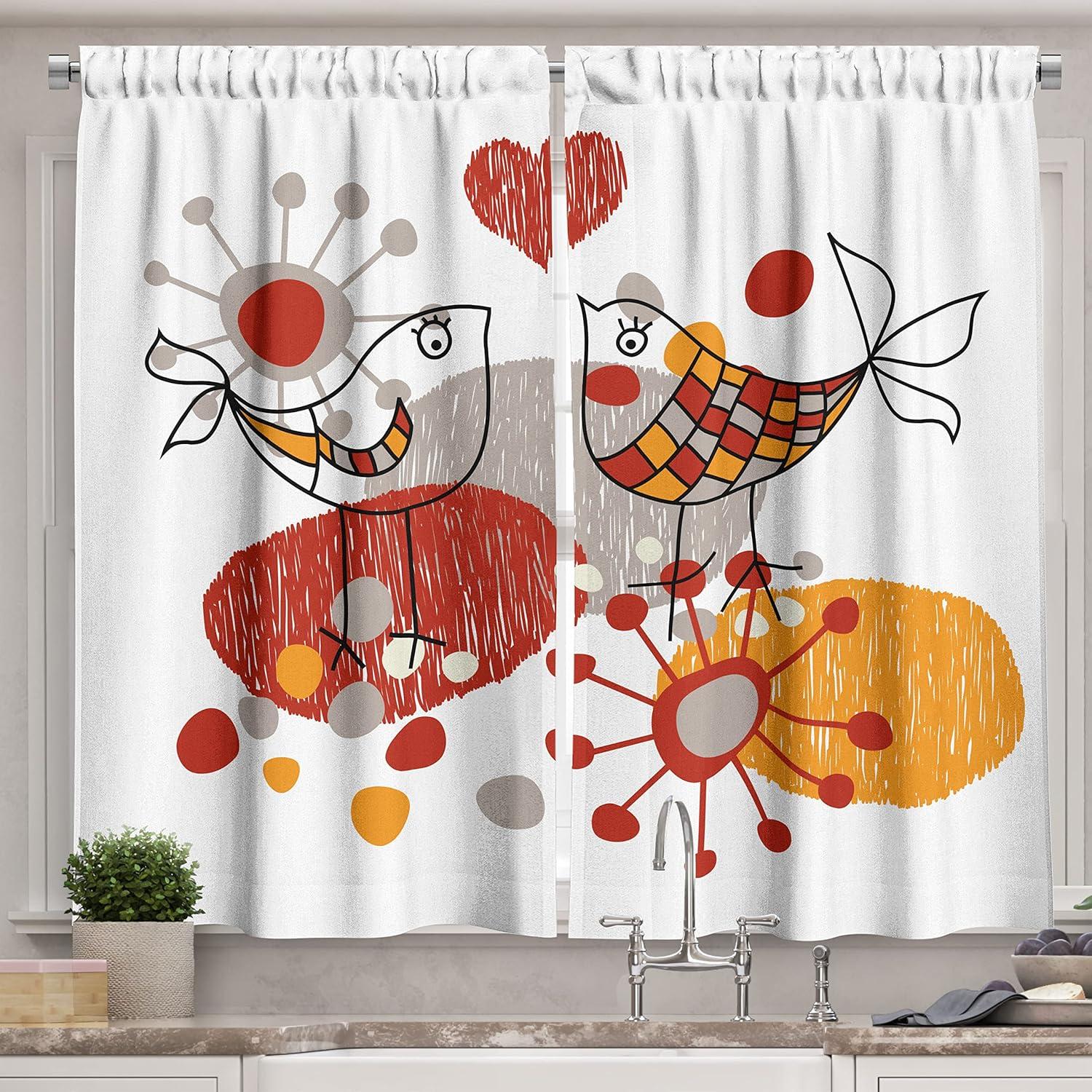 imageAmbesonne Night Sky Kitchen Curtains Full Moon and Foggy Clouds with Turquoise Glass Like Sea Ocean Print Window Drapes 2 Panel Set for Kitchen Cafe Decor 55quot X 39quot Blue WhiteMarigold Apricot