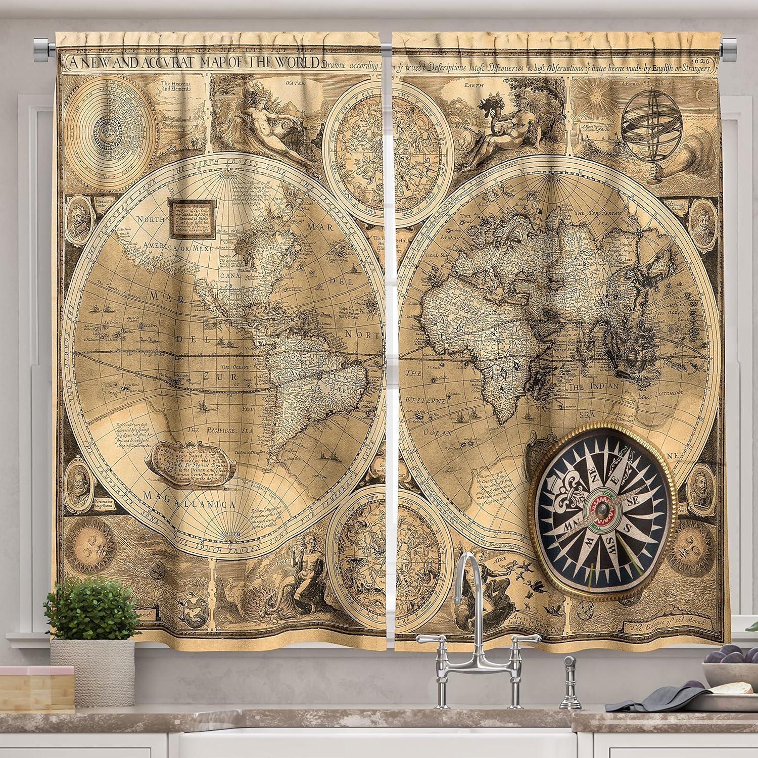 imageAmbesonne Night Sky Kitchen Curtains Full Moon and Foggy Clouds with Turquoise Glass Like Sea Ocean Print Window Drapes 2 Panel Set for Kitchen Cafe Decor 55quot X 39quot Blue WhiteBrown Umber