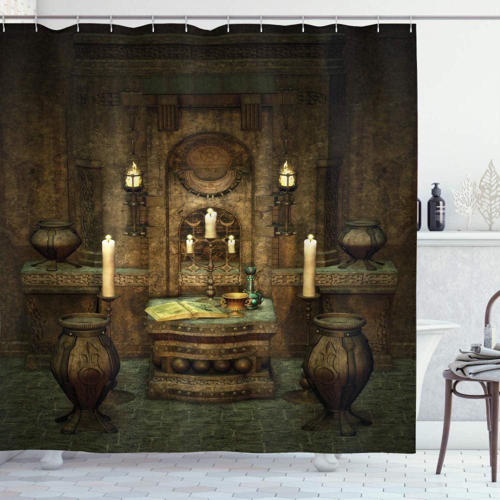 imageAmbesonne Anchor Shower Curtain Marine Sailing Sea Symbol and Grungy Rustic Planks in a Neutral Camo Tone Cloth Fabric Drape for Sea Themed Bathroom Decor Set with Hooks 69quot W x 75quot L Green KhakiBrown and Black