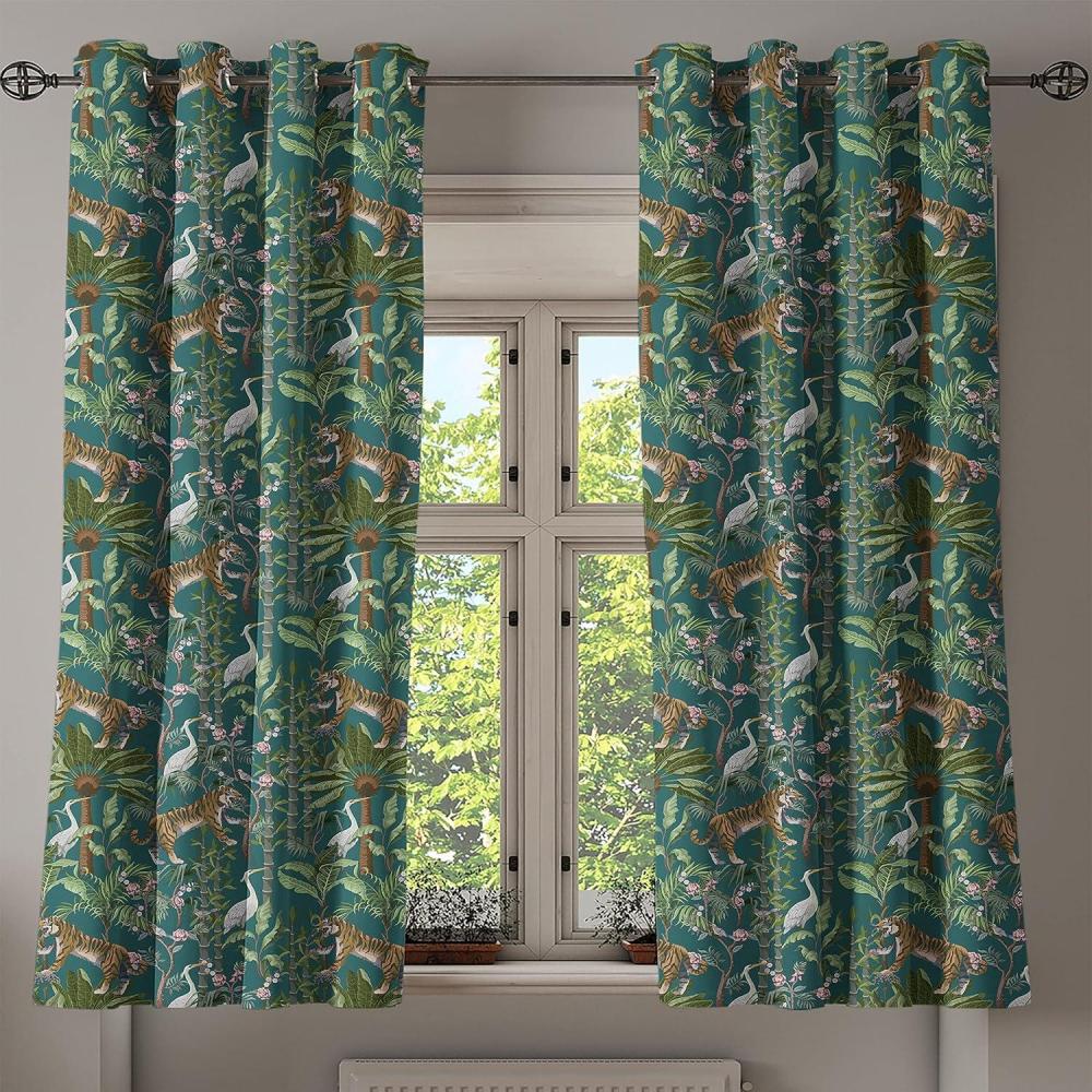 imageAmbesonne Exotic Grommet Curtain Minimal Neutral Animal Print with Tiger Silhouettes Pattern Jungle Cat Decorative Single Panel Drapes for Bedroom Living Room 50quot x 96quot Eggshell Warm Taupe TanGreen Teal and Ginger